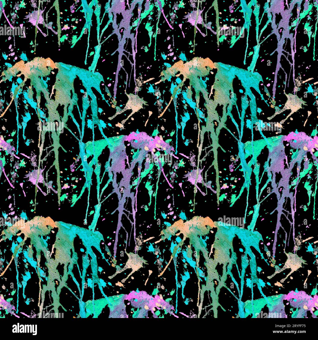 Seamless pattern with hand drawn splashes and stains. Abstract colorful ...