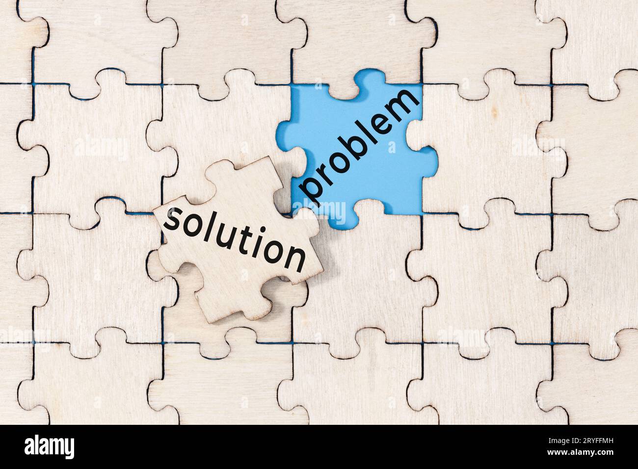 Solution to the problem concept. Puzzle with text Stock Photo