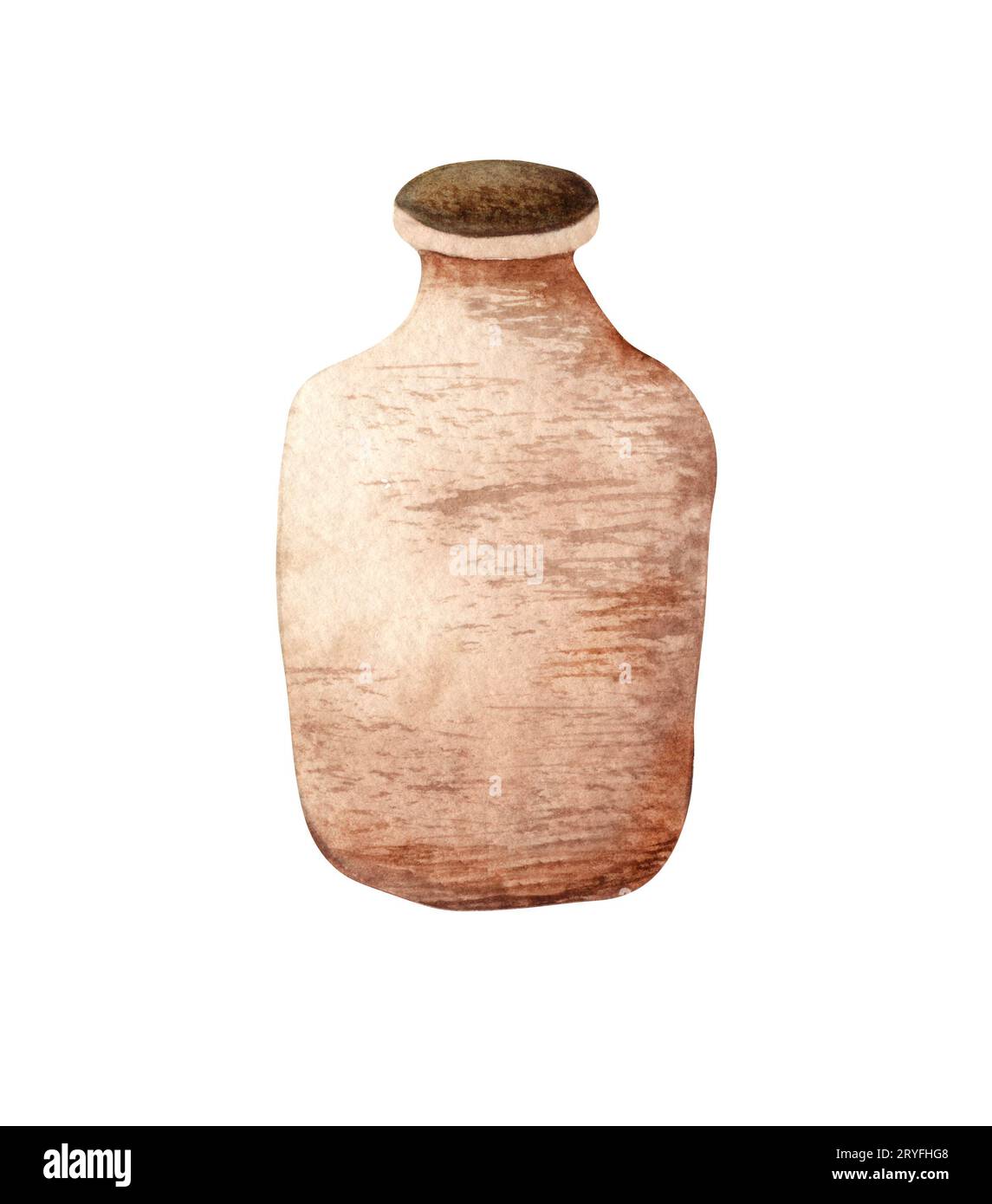 Watercolor vase. Pottery. Old clay, pot, vintage ceramic icon isolated Stock Photo