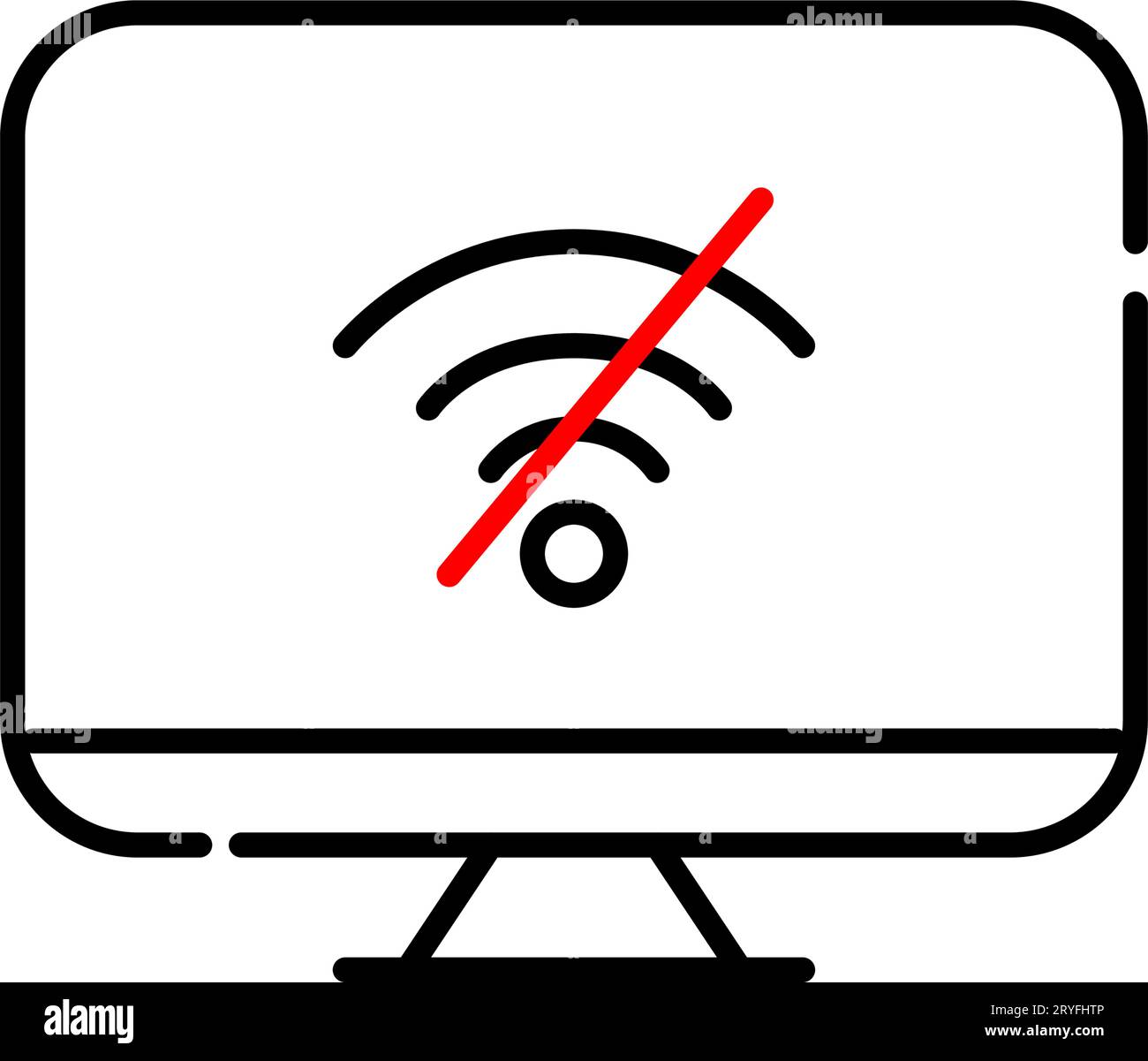 No wifi. No internet connection on desktop computer. Pixel perfect, editable stroke Stock Vector