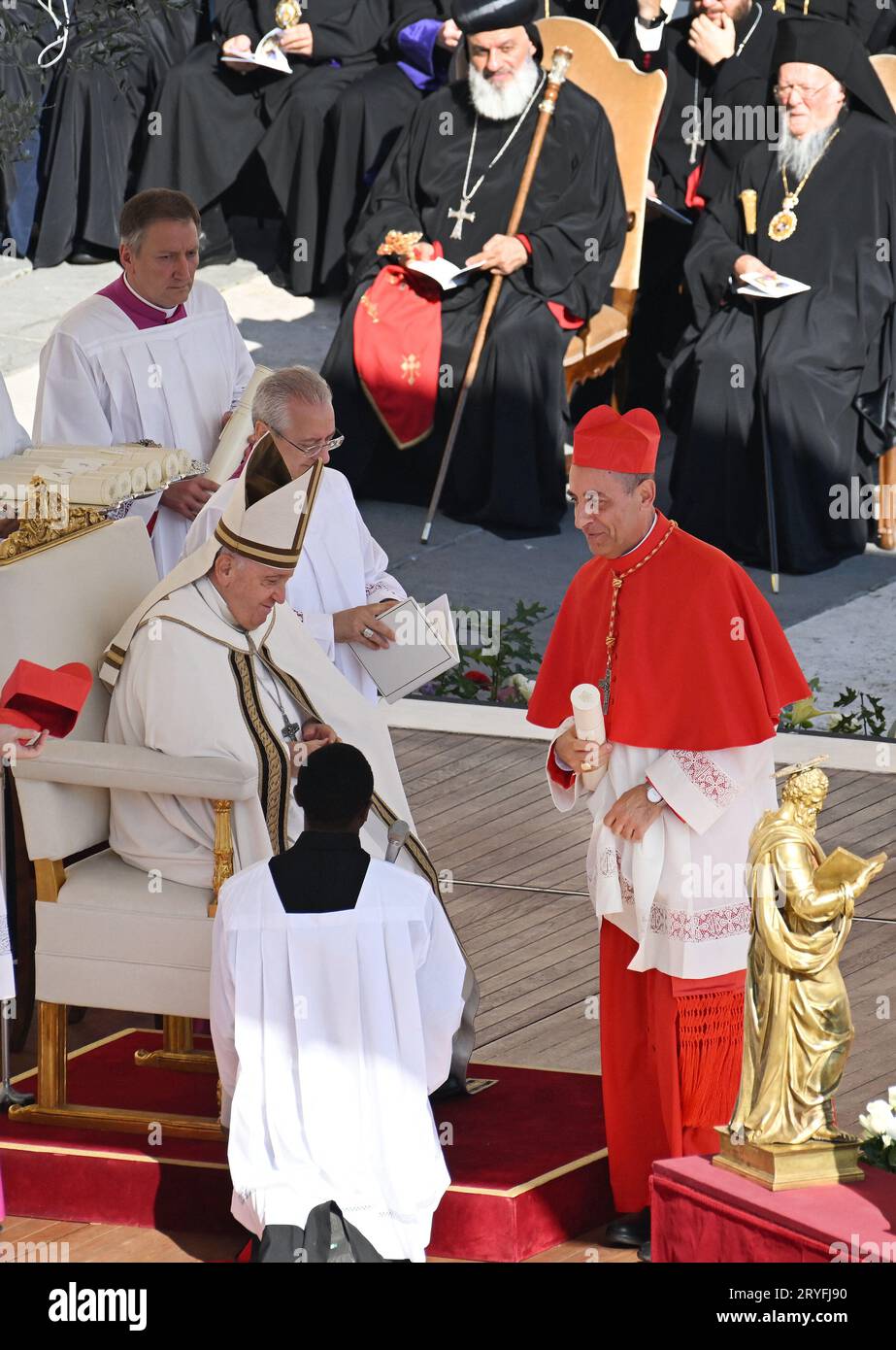 Pope Francis appoints new Cardinal Victor Manuel Fernandez (Argentina) during a Consistory ceremony for the creation of 21 new Cardinals at St. Peter's Square, Vatican on September 30, 2023. Photo by Eric Vandeville/ABACAPRESS.COM Credit: Abaca Press/Alamy Live News Stock Photo