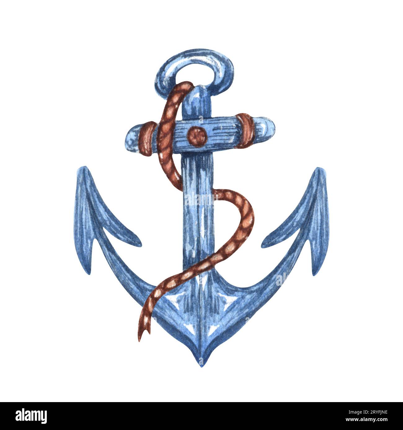 WAtercolor vintage sea anchor. Hand drawn nautical illustration. Stock Photo