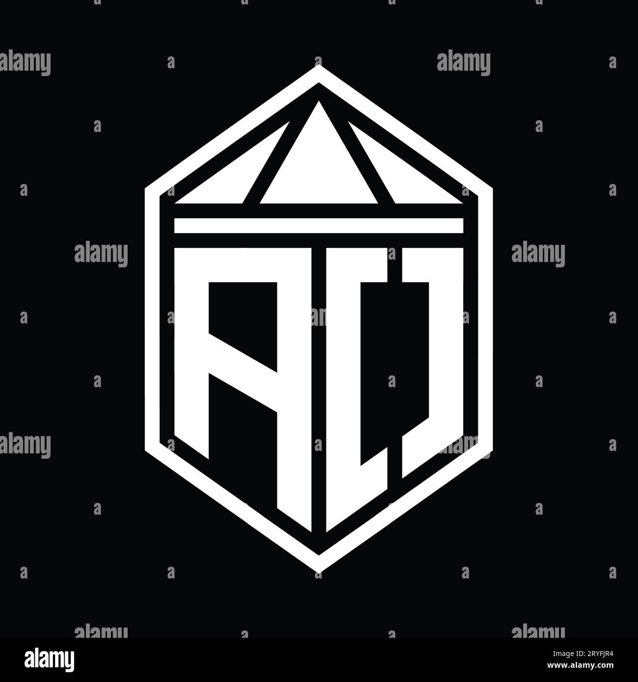 AO Letter Logo monogram simple hexagon shield shape with triangle crown ...