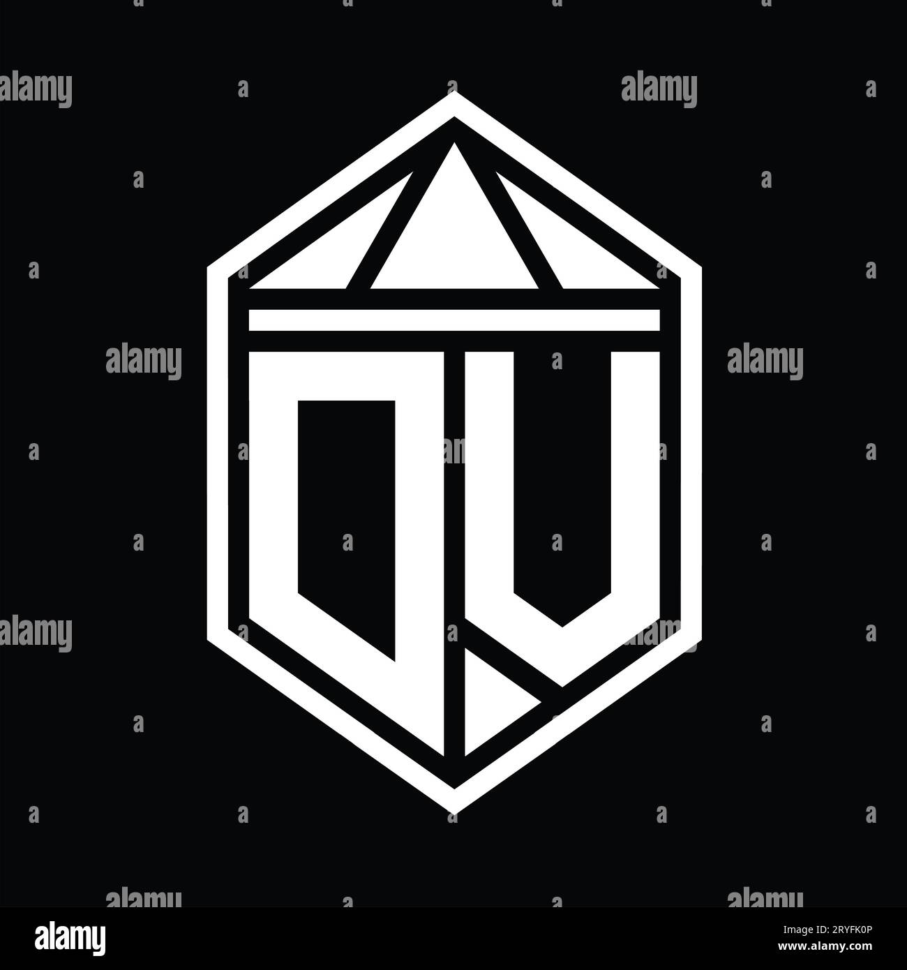 DV Letter Logo monogram simple hexagon shield shape with triangle crown ...