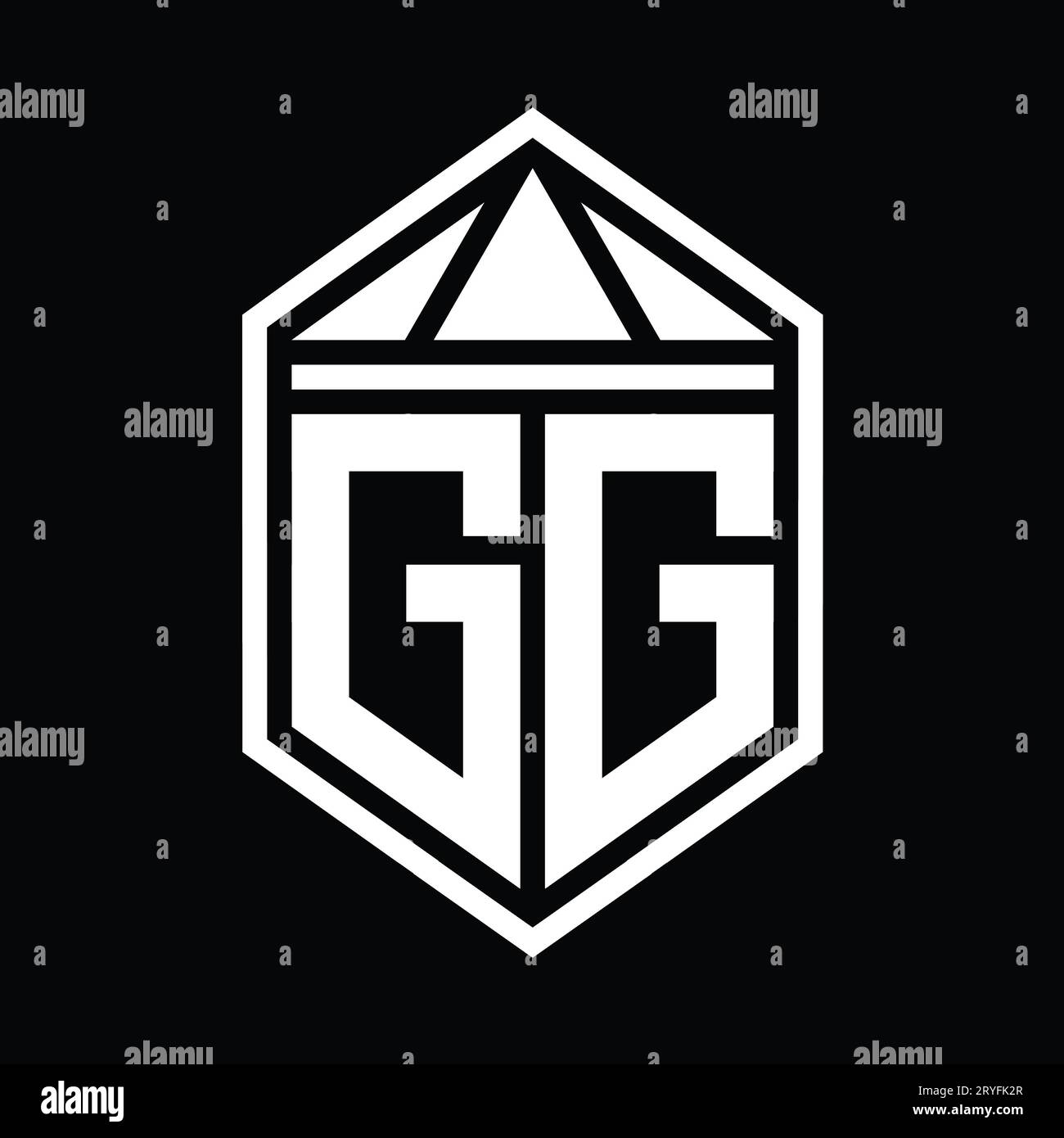 GG Letter Logo monogram simple hexagon shield shape with triangle crown ...