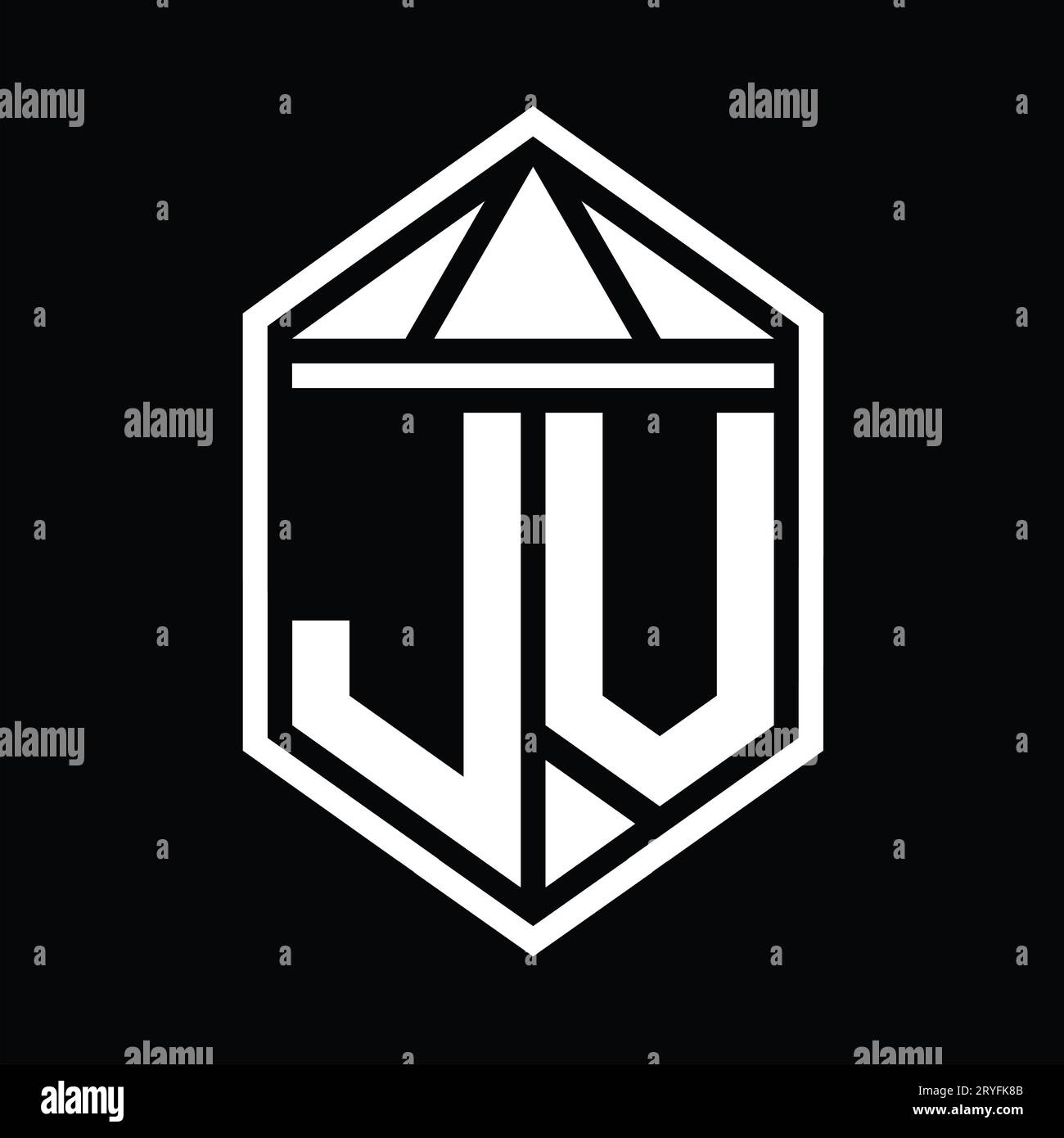 JV Letter Logo monogram simple hexagon shield shape with triangle crown ...