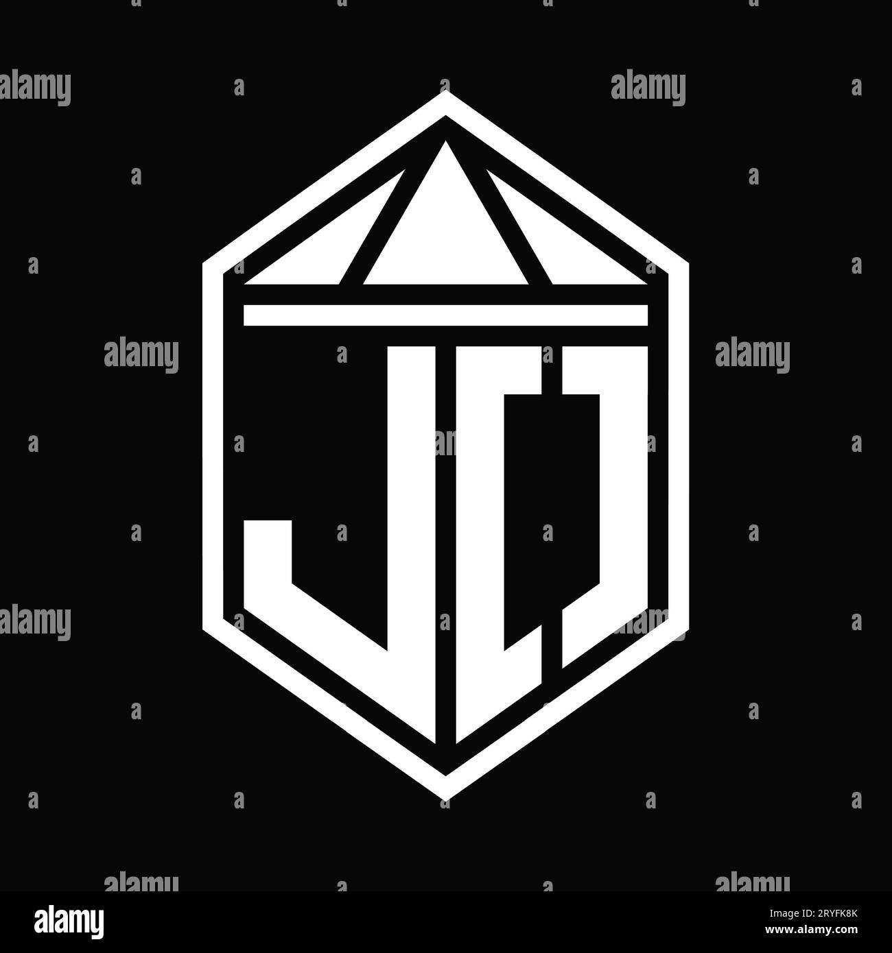 JO Letter Logo monogram simple hexagon shield shape with triangle crown