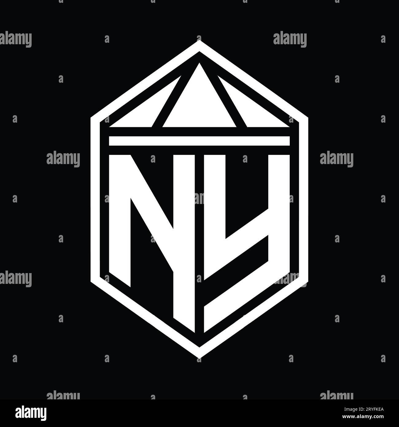 Ny Letter Logo Monogram Simple Hexagon Shield Shape With Triangle Crown