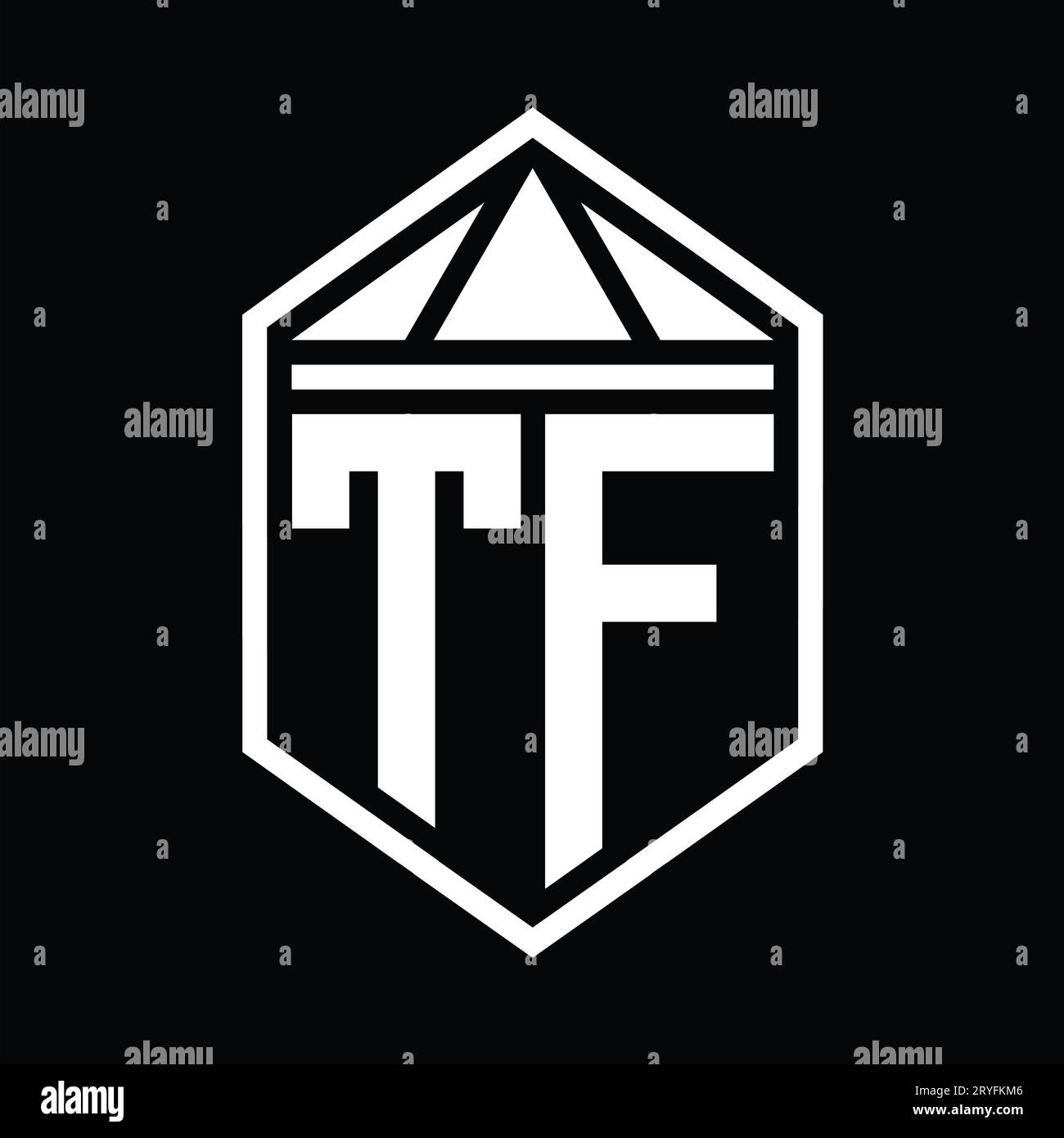 TF Letter Logo monogram simple hexagon shield shape with triangle crown ...