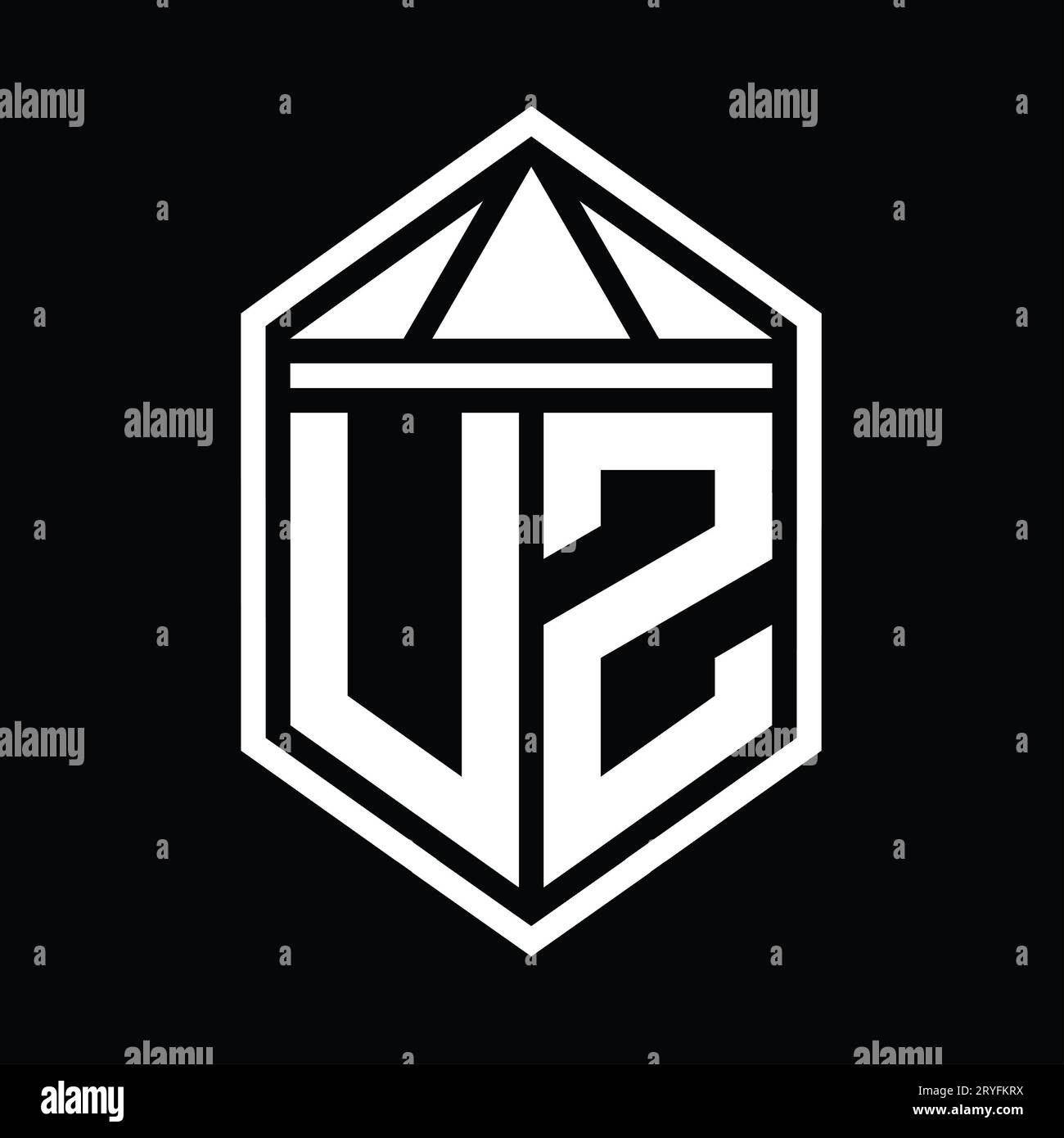 UZ Letter Logo monogram simple hexagon shield shape with triangle crown ...