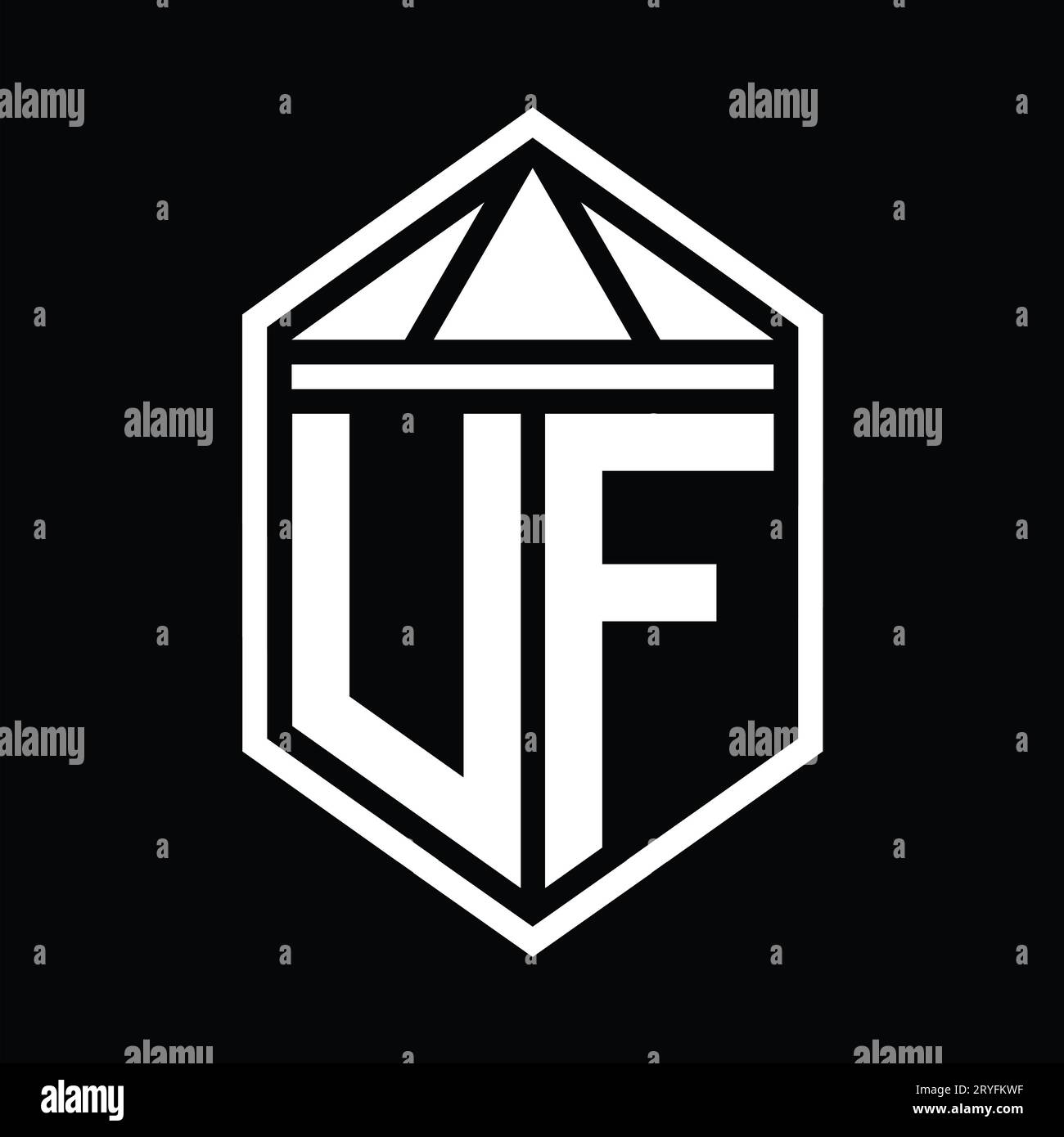 UF Letter Logo monogram simple hexagon shield shape with triangle crown