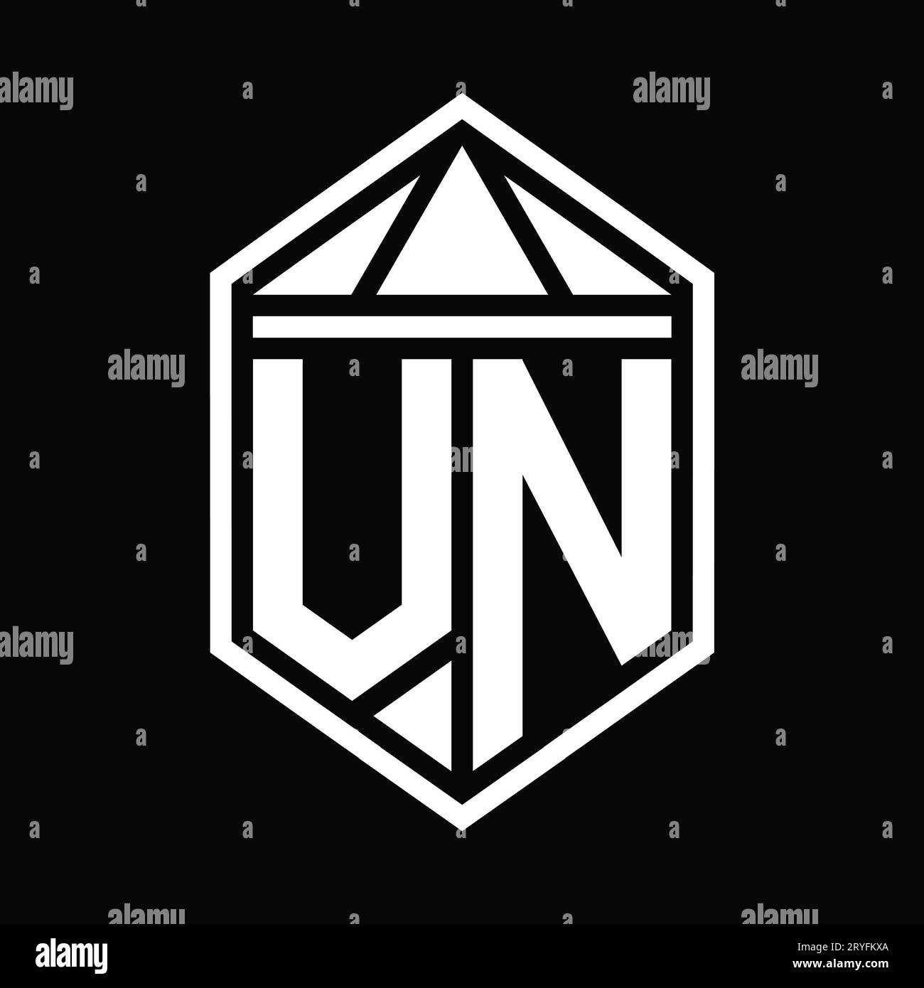 VN Letter Logo monogram simple hexagon shield shape with triangle crown ...