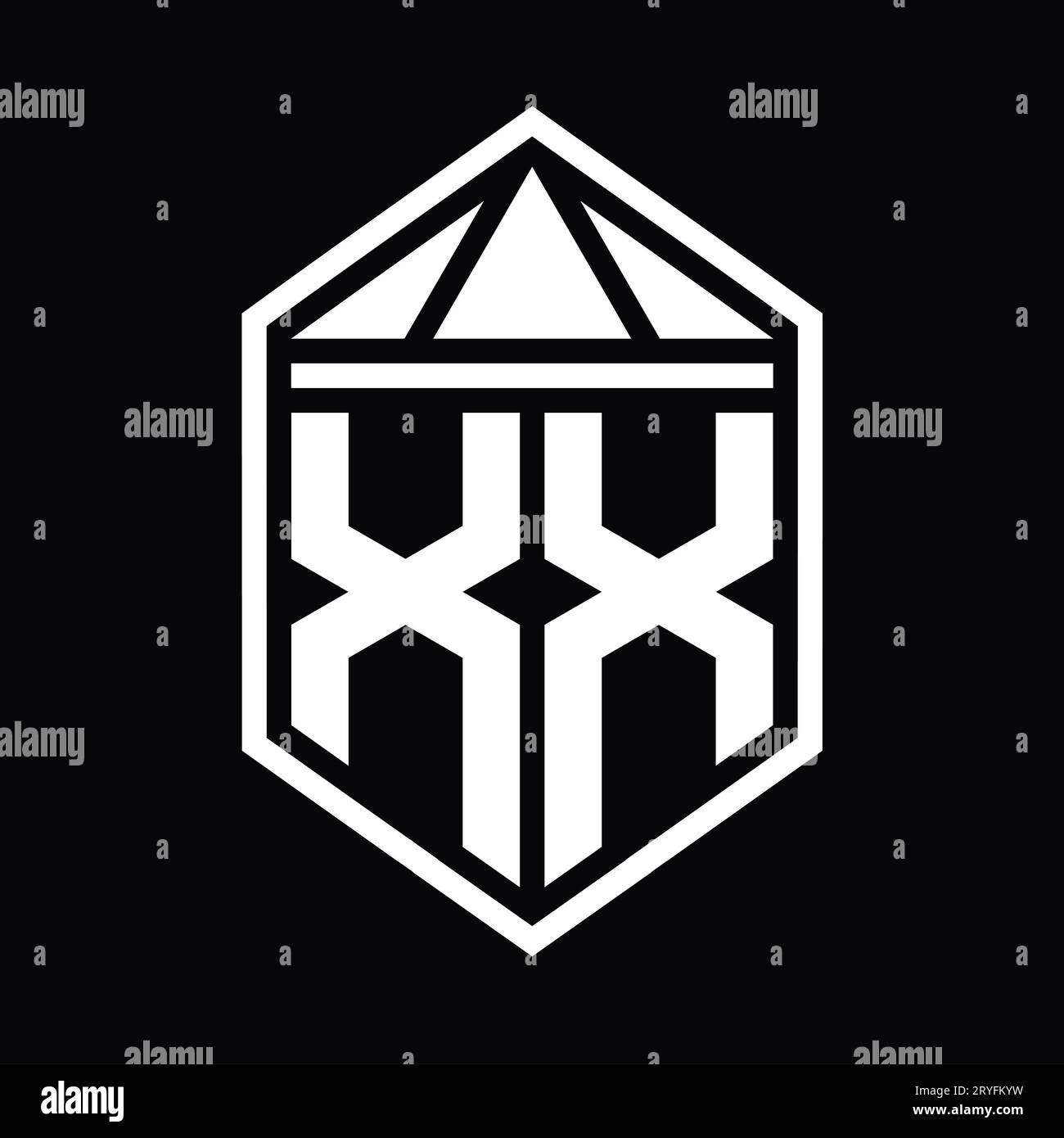 XX Letter Logo monogram simple hexagon shield shape with triangle crown ...