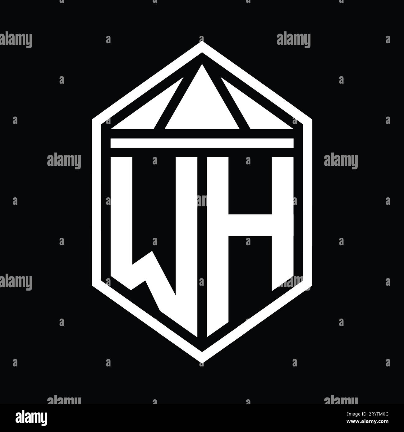 WH Letter Logo monogram simple hexagon shield shape with triangle crown ...