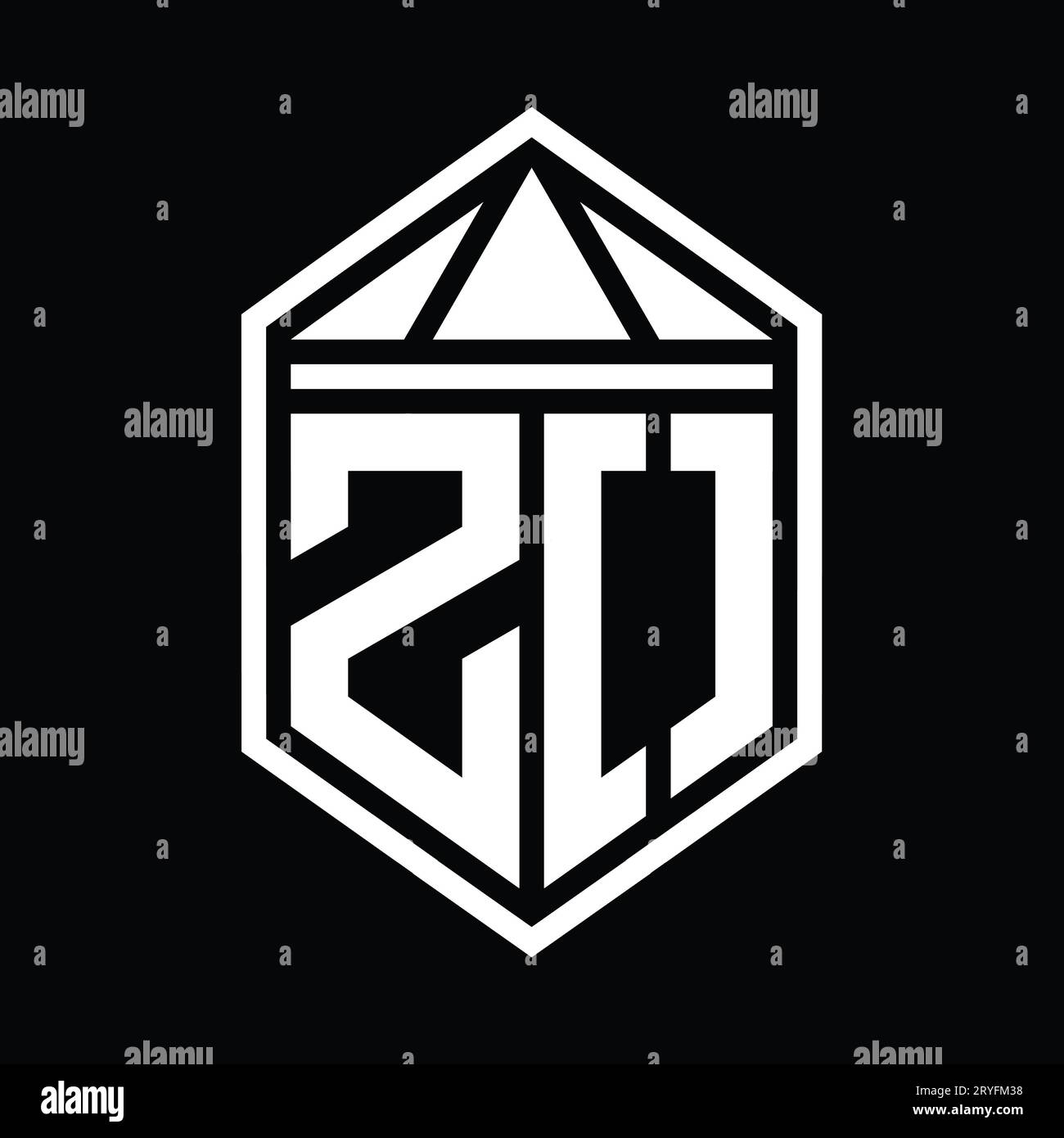 ZO Letter Logo monogram simple hexagon shield shape with triangle crown ...