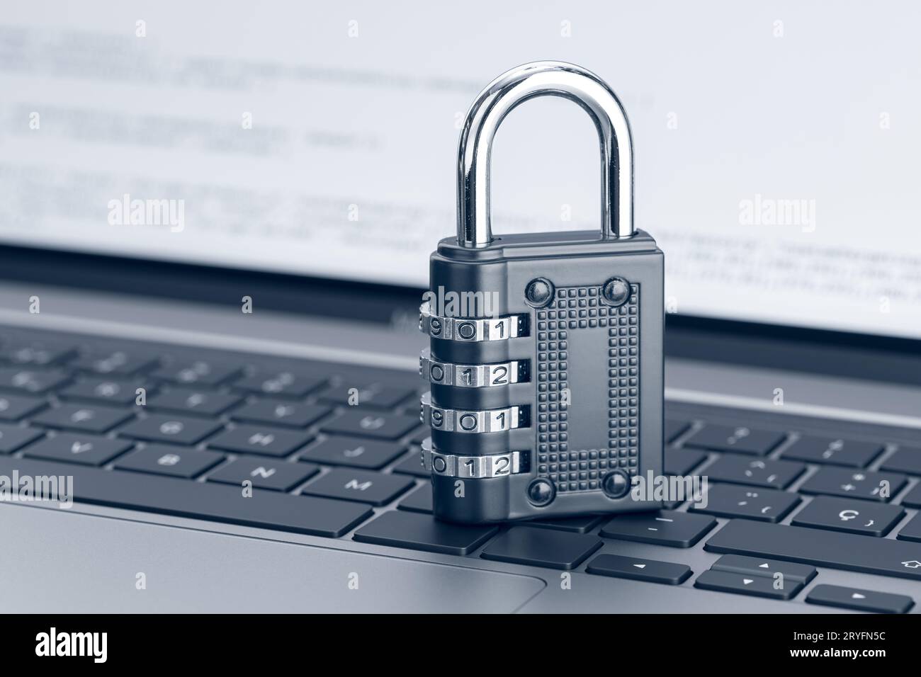 Network Security protection concept. Cyber attack protection. Closed padlock on laptop Stock Photo