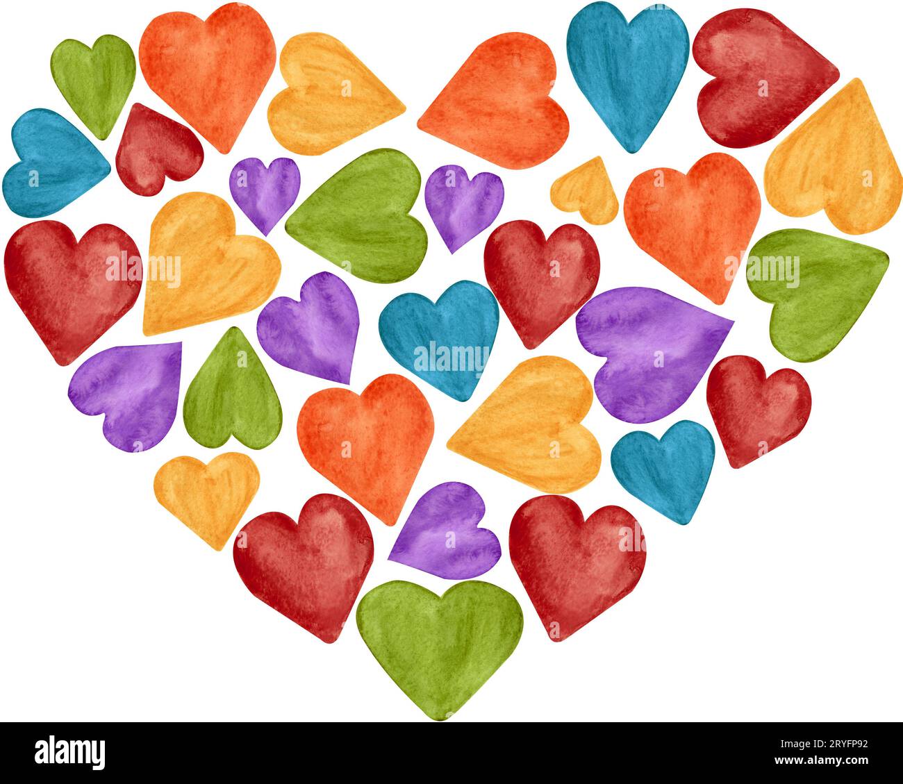 Pride Watercolor Hearts Isolated on White Background. LGBT+, Stock Photo