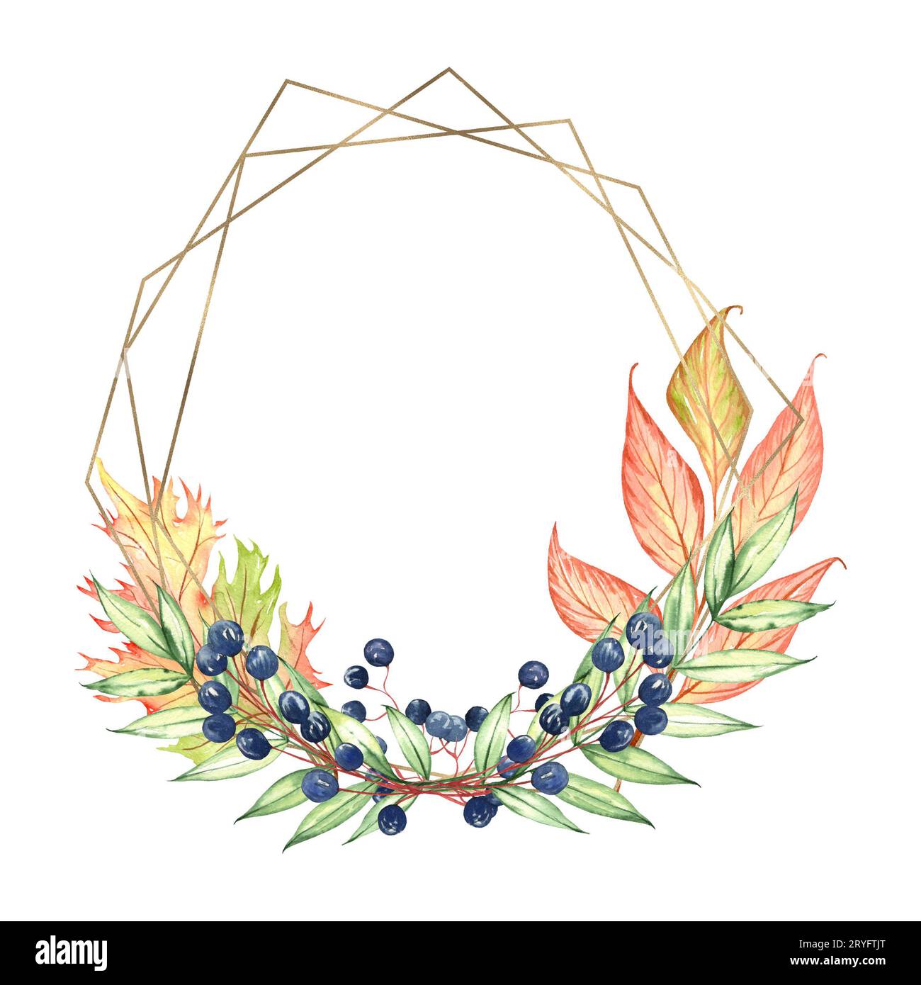 Watercolor frame decorated with beautiful autumn leaves. Fall