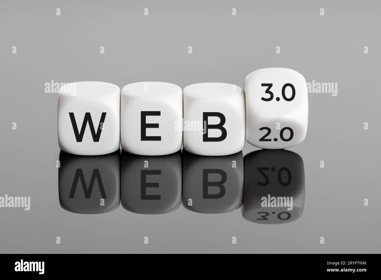 Changing from web 2.0 to web 3.0 concept. White blocks with text Stock Photo
