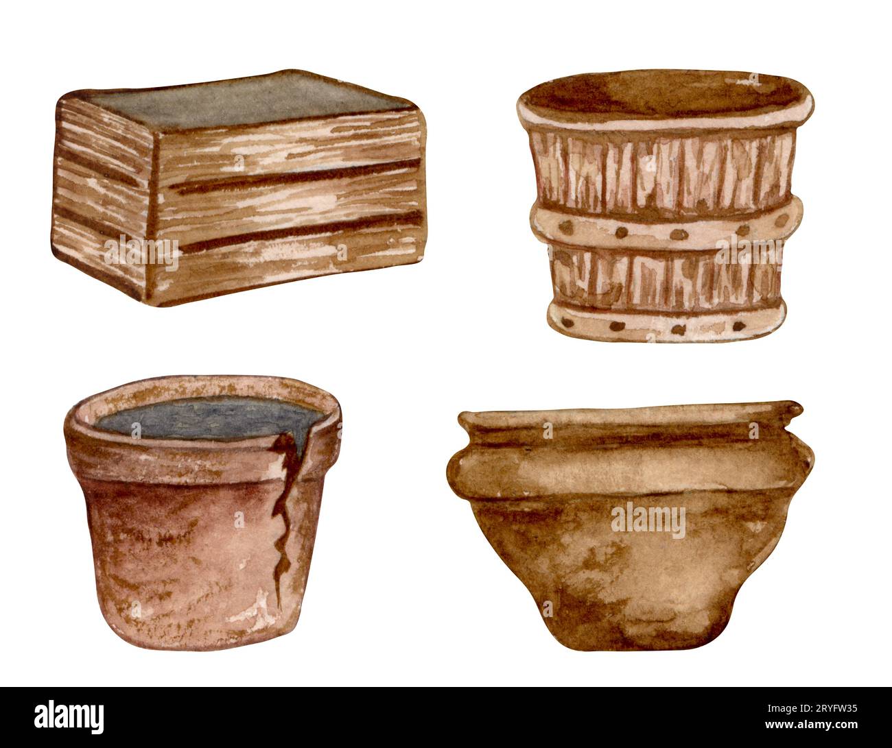 Natural Brown Clay Flowerpots Watercolor Graphic by The Art of
