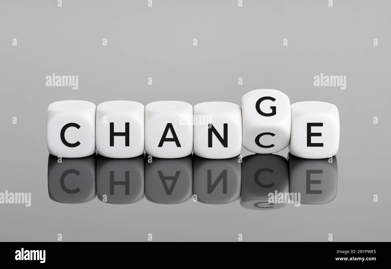 Change to Chance concept. Flipping blocks with text. Personal development and career growth or change yourself concept Stock Photo