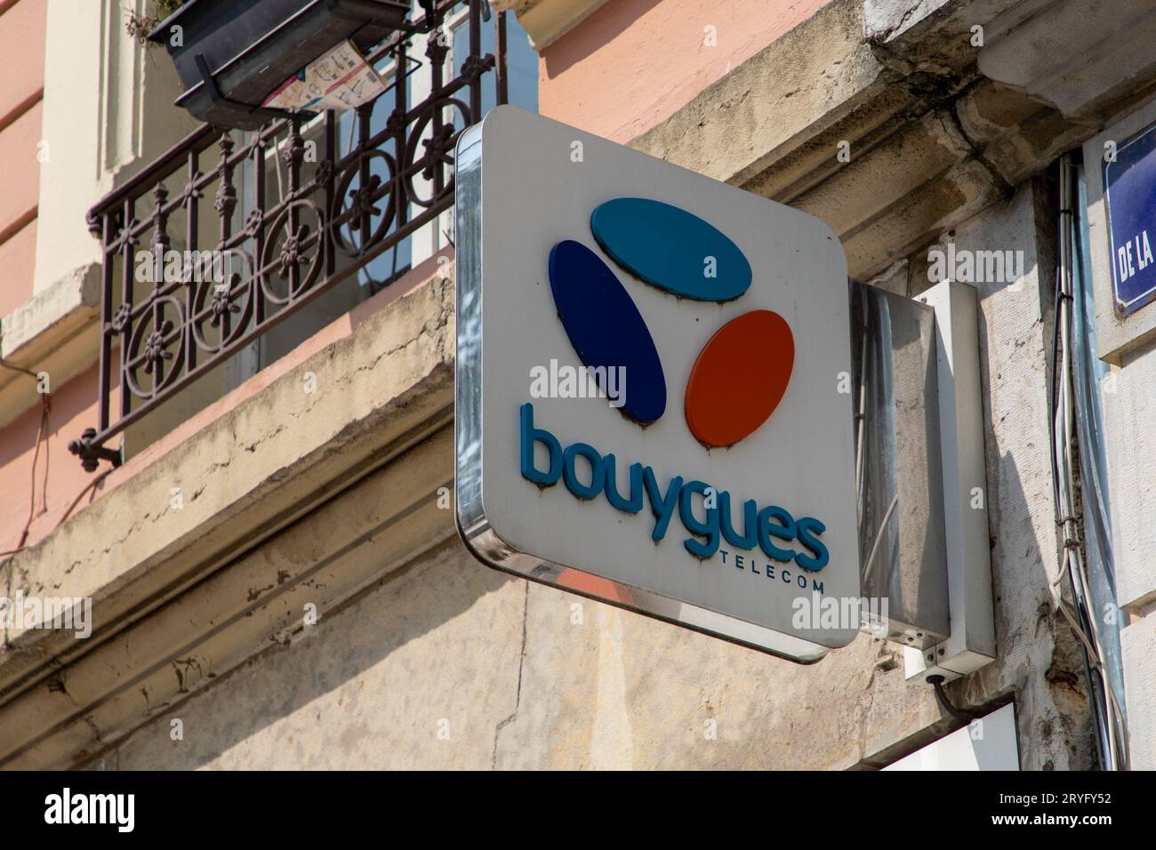 Bordeaux , France - 09 18 2023 : Bouygues telecom store logo and brand text sign boutique front wall facade shop of french telecommunications company Stock Photo