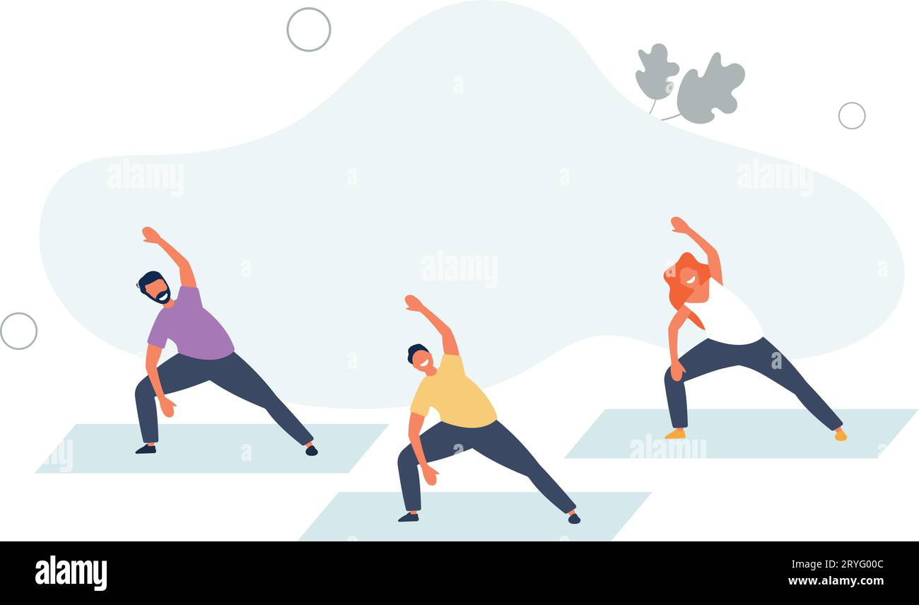 Sports group of people fitness training in the gym.Healthy lifestyle and weight loss.flat vector illustration Stock Vector