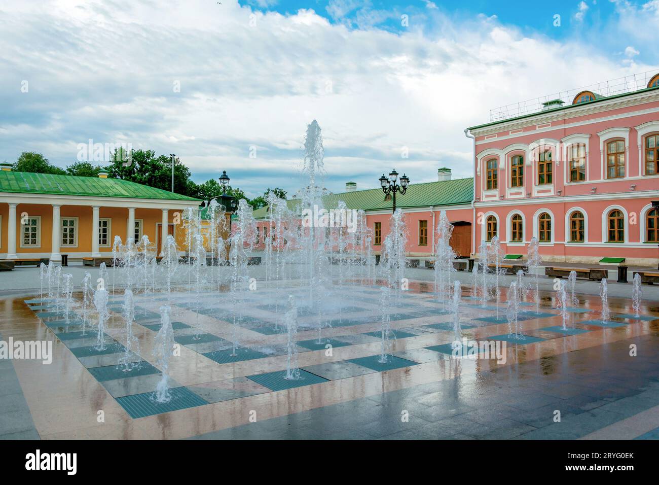Tver, the new light and music fountain on Cathedral Square, a place of rest Stock Photo