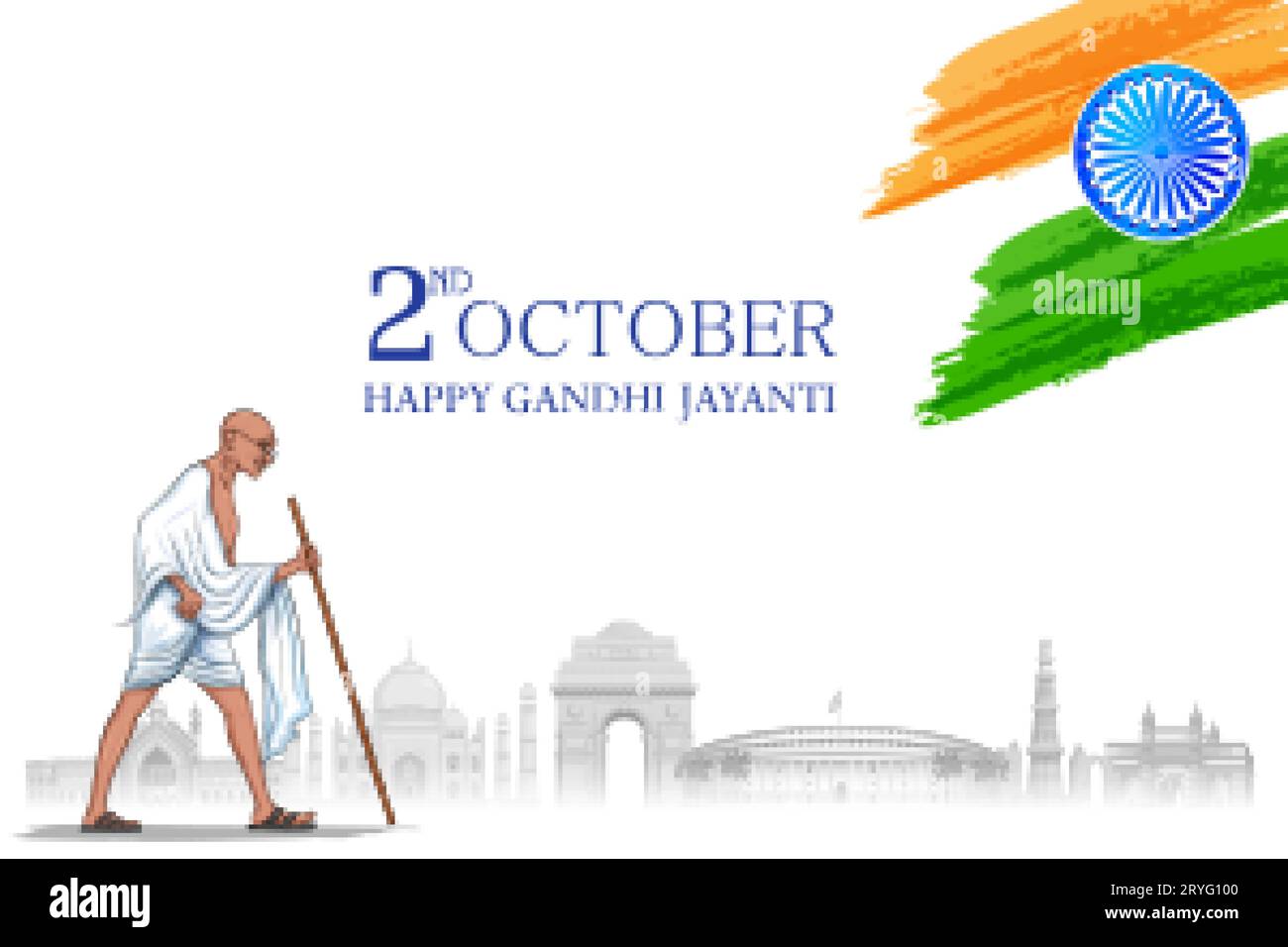India background with Nation Hero and Freedom Fighter Mahatma Gandhi popularly known as Bapu for 2nd October Gandhi Jayanti Stock Vector