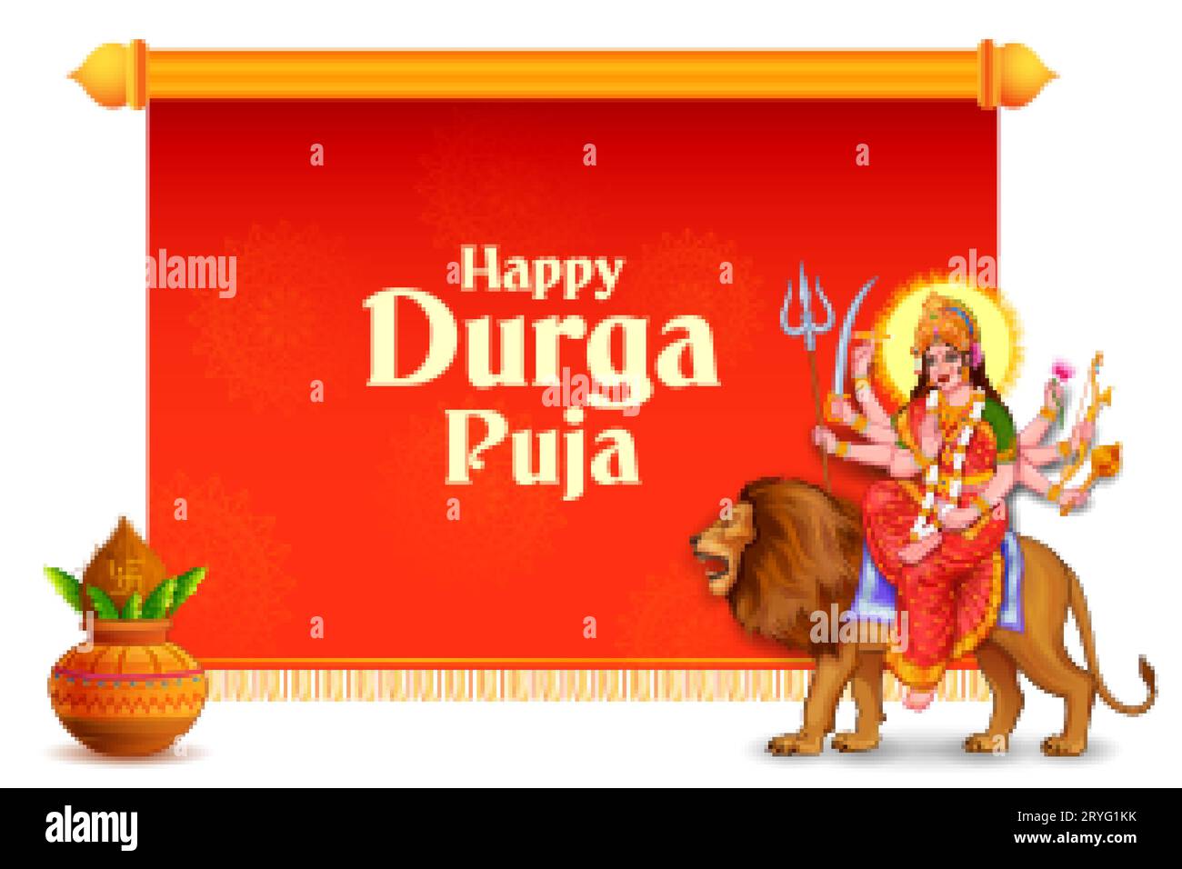 Goddess Durga Face in Happy Durga Puja Subh Navratri Indian religious festival background Stock Vector