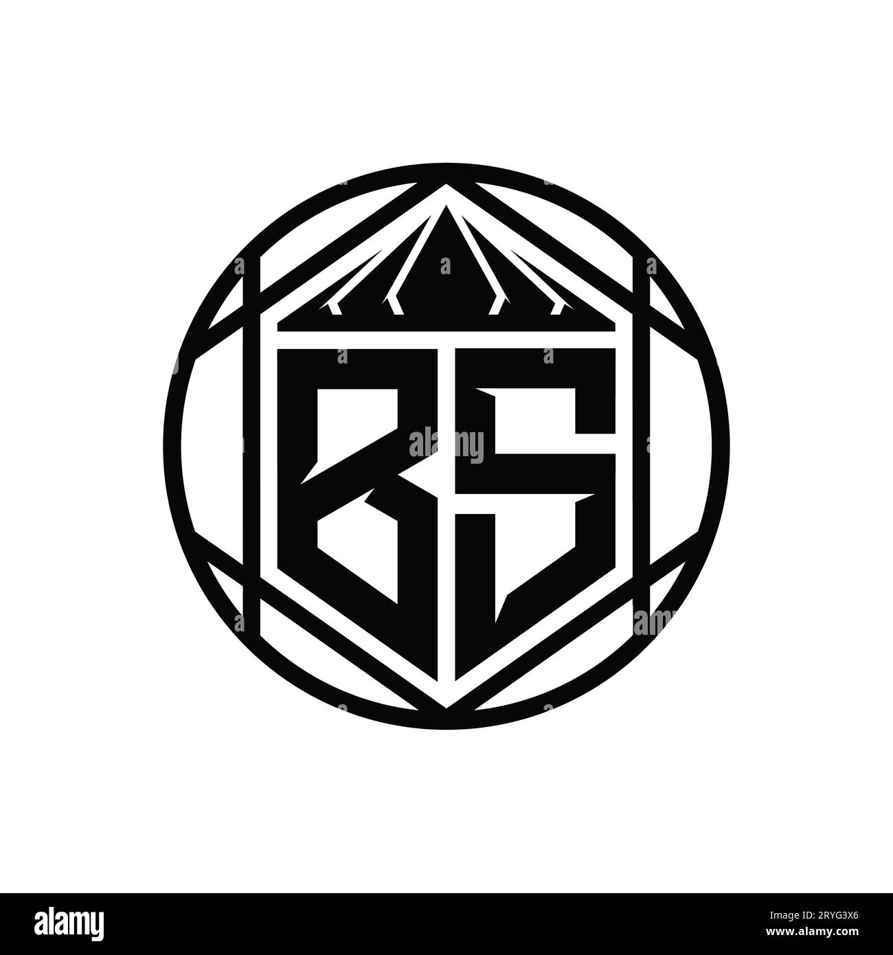 BS Letter Logo monogram hexagon slice crown sharp shield shape isolated circle abstract style design template Stock Photo