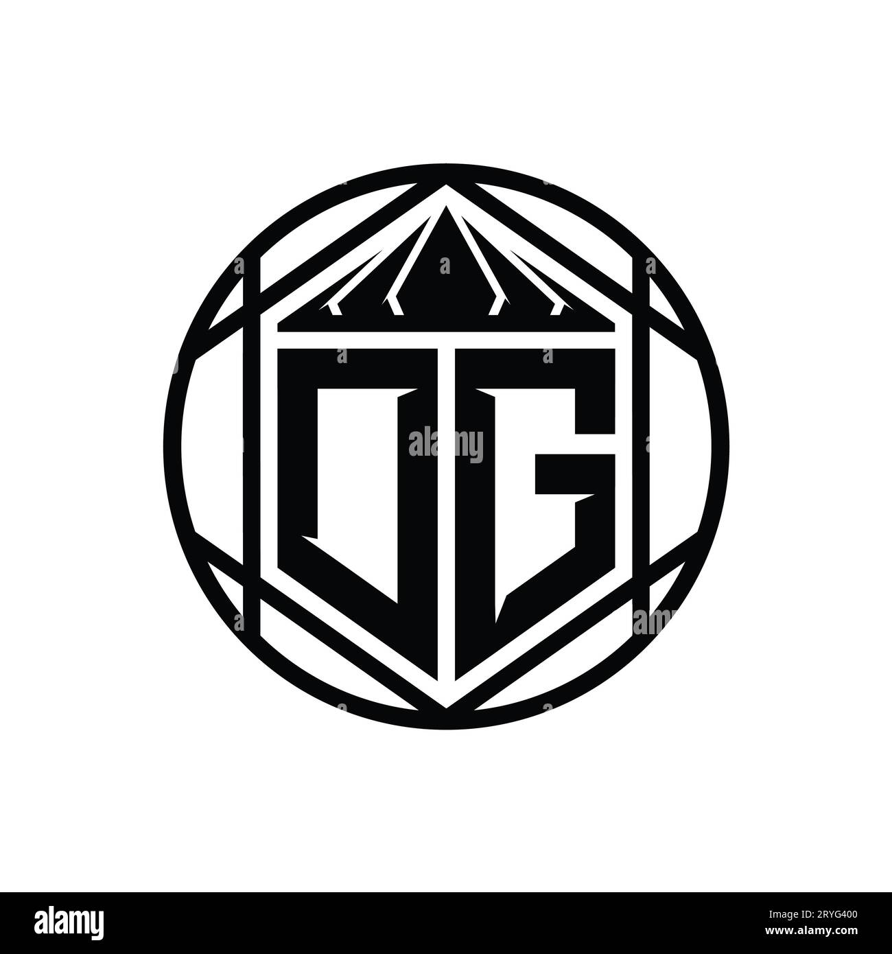 DG Letter Logo monogram hexagon slice crown sharp shield shape isolated ...