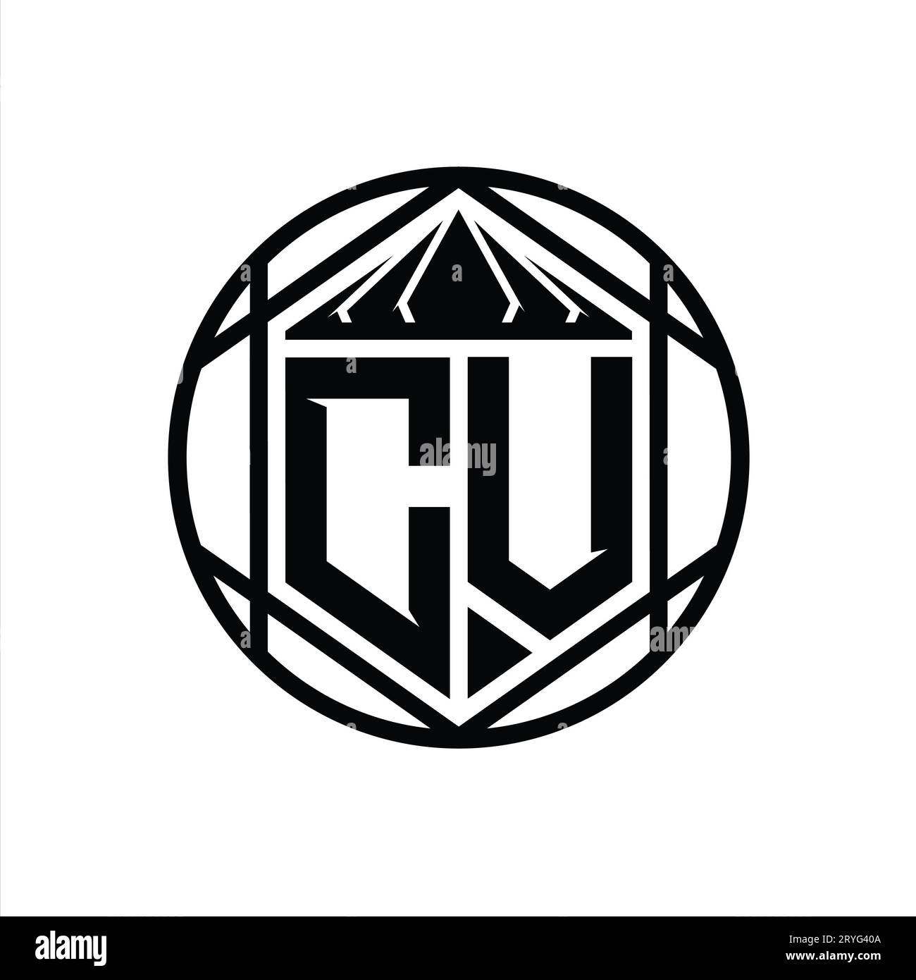 CV Letter Logo monogram hexagon slice crown sharp shield shape isolated ...