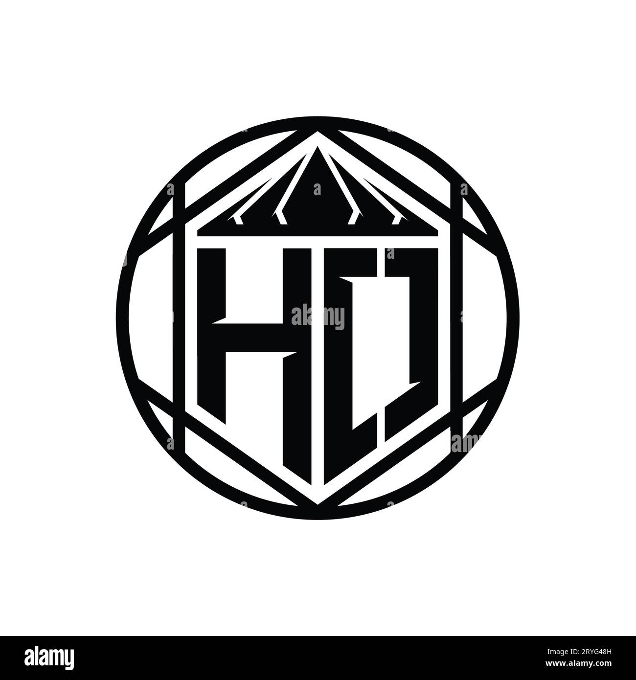 HO Letter Logo monogram hexagon slice crown sharp shield shape isolated ...
