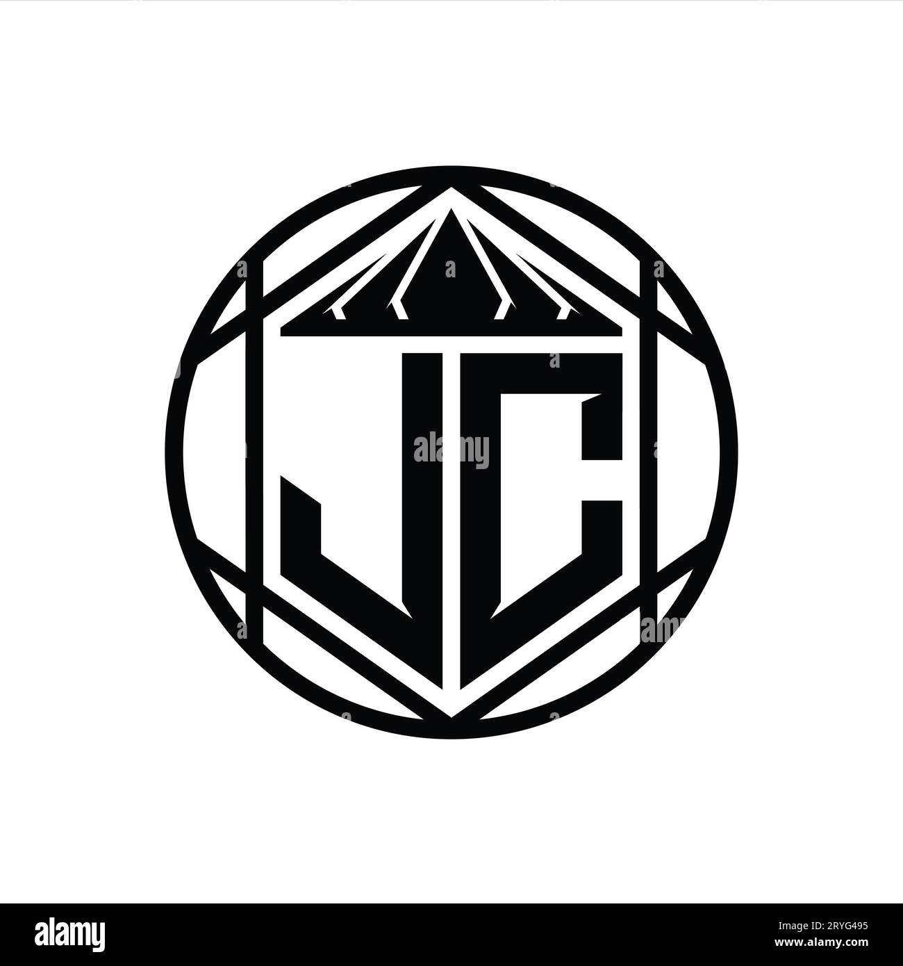 JC Letter Logo monogram hexagon slice crown sharp shield shape isolated circle abstract style design template Stock Photo