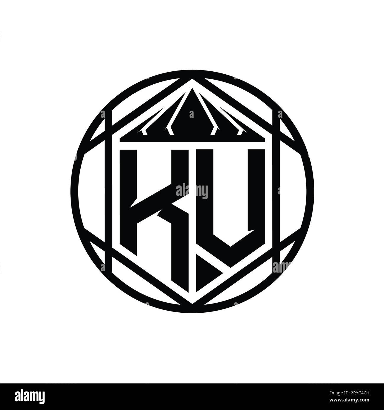 KV Letter Logo monogram hexagon slice crown sharp shield shape isolated ...