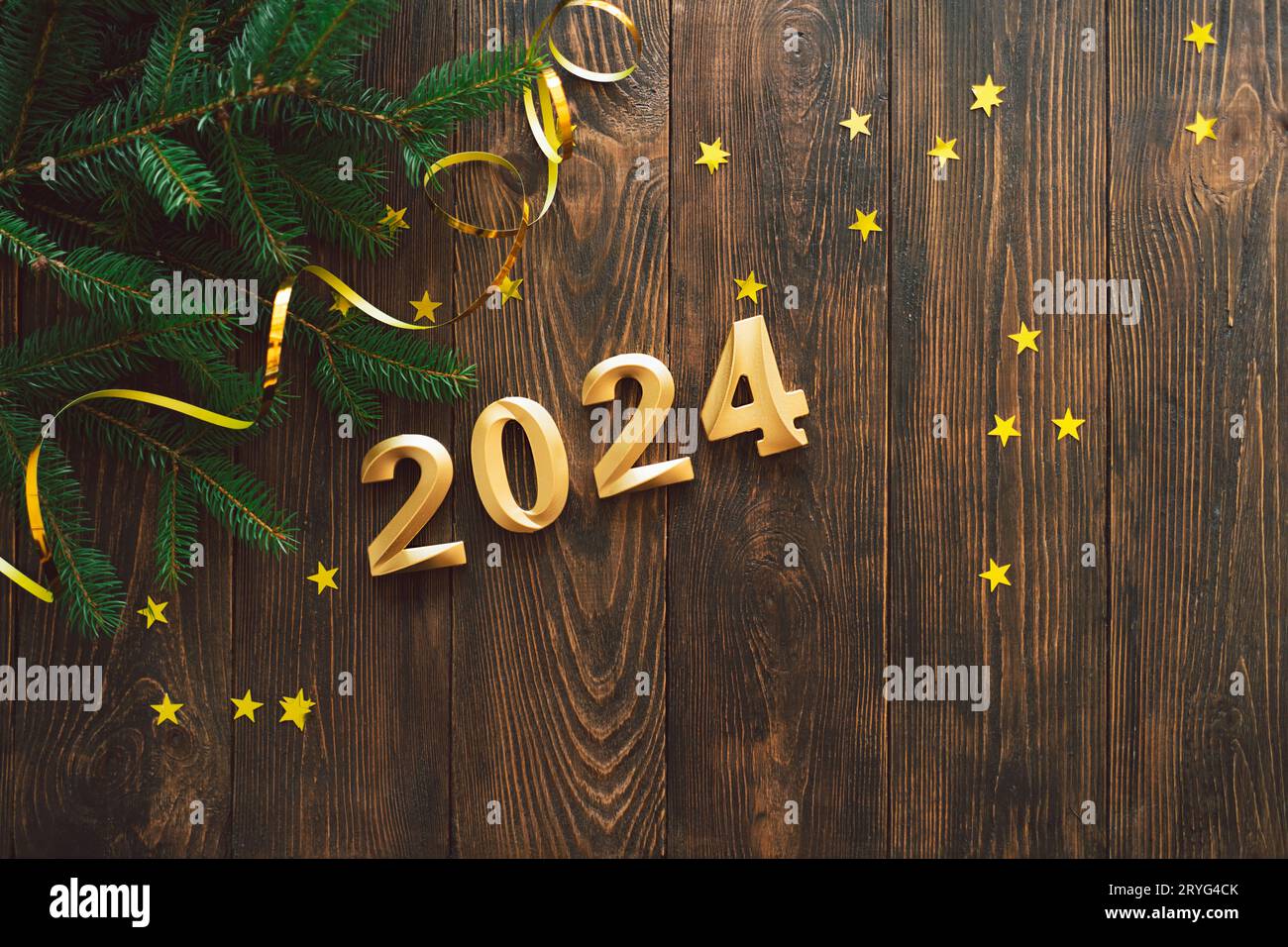 Happy New Years 2024. Christmas background with Christmas tree and