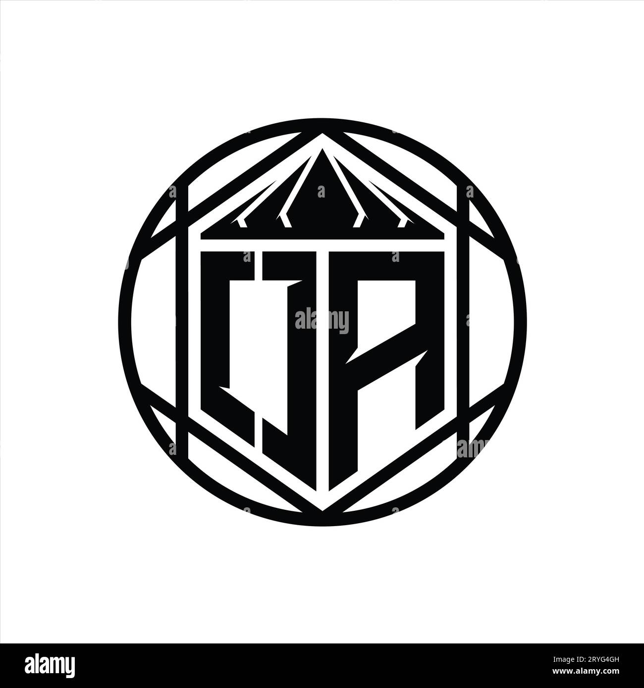 OA Letter Logo monogram hexagon slice crown sharp shield shape isolated ...