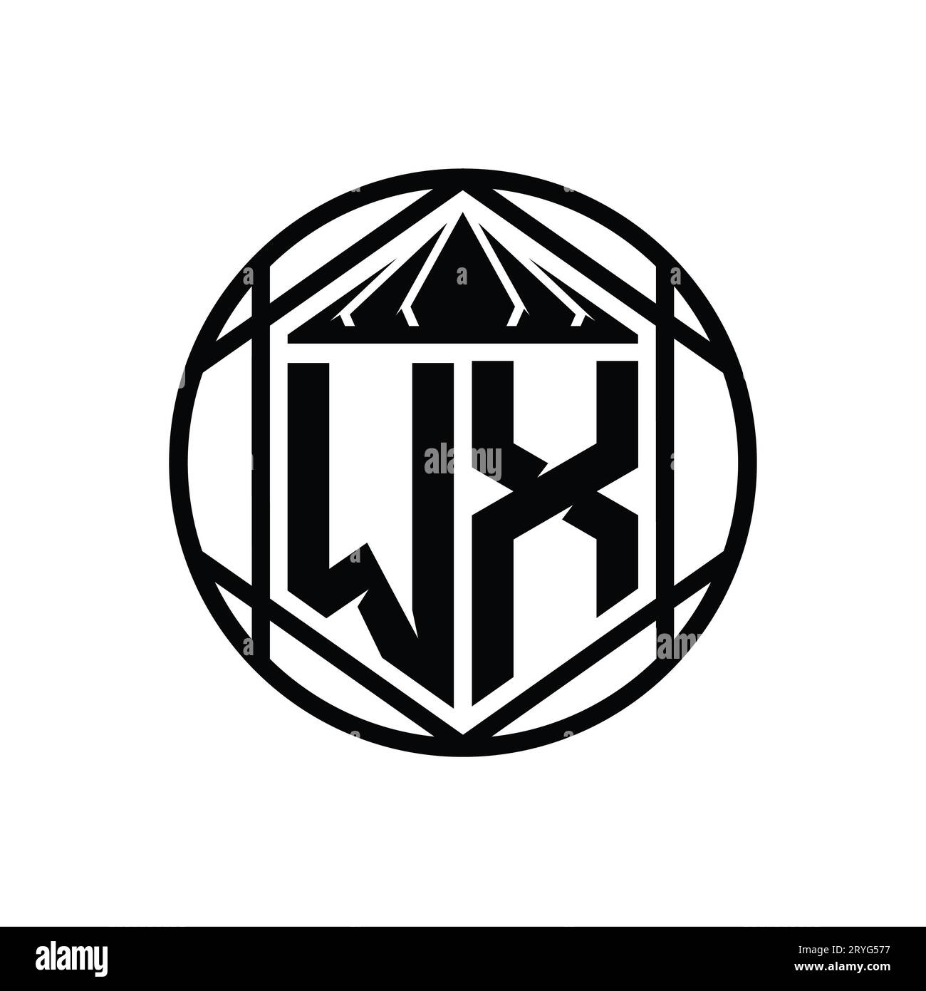 WX Letter Logo monogram hexagon slice crown sharp shield shape isolated ...