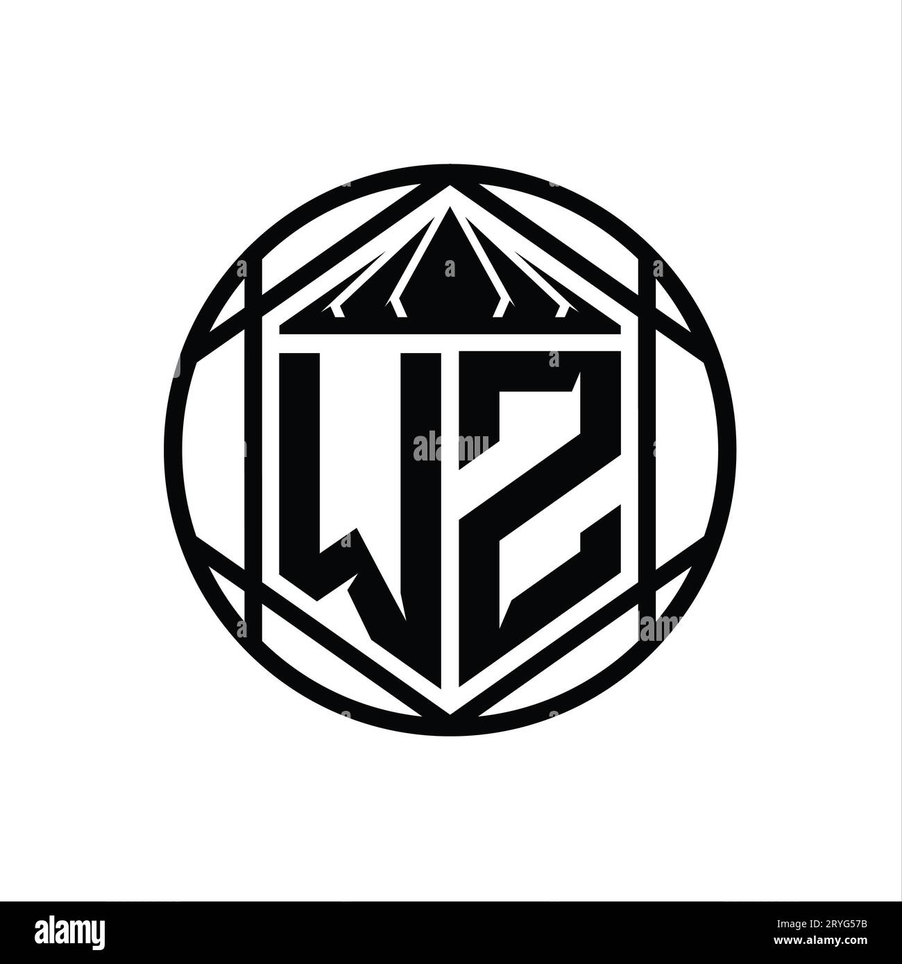 WZ Letter Logo monogram hexagon slice crown sharp shield shape isolated ...