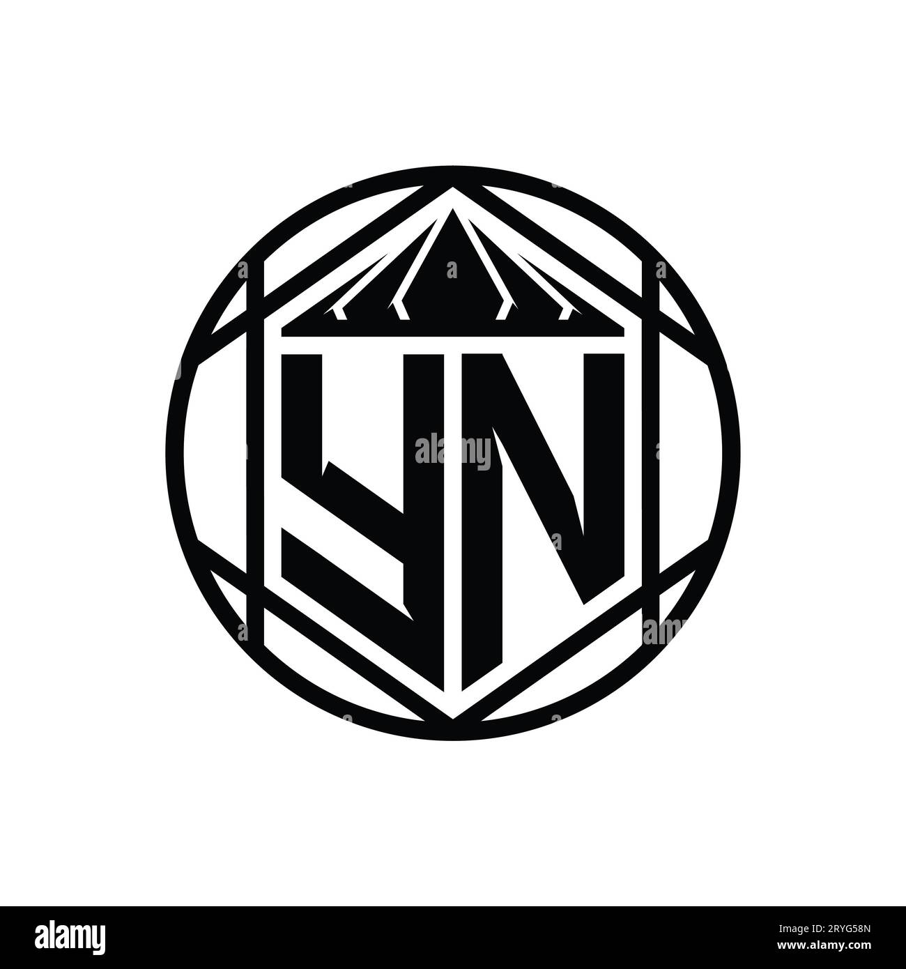 YN Letter Logo monogram hexagon slice crown sharp shield shape isolated ...