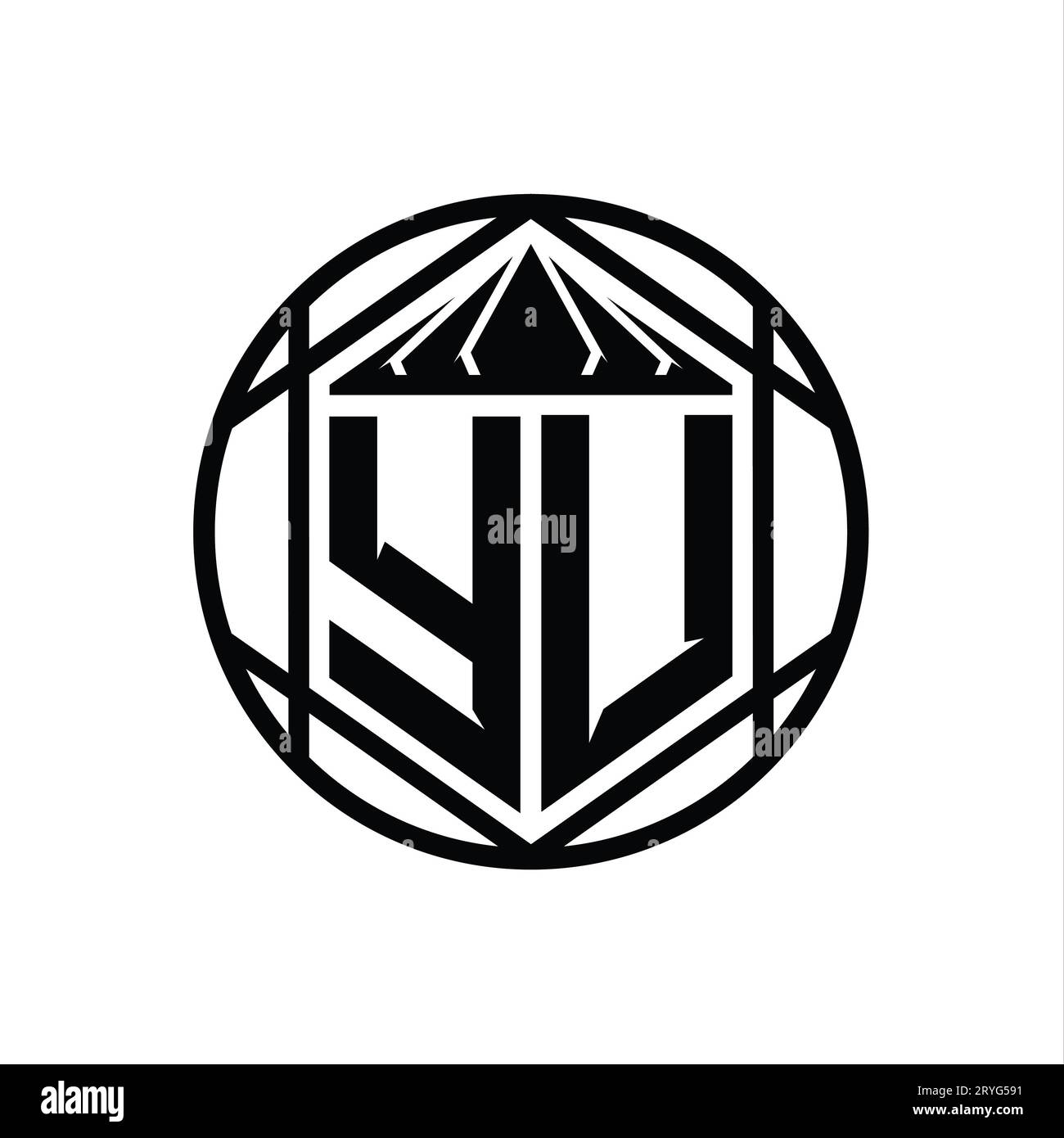 YU Letter Logo monogram hexagon slice crown sharp shield shape isolated ...