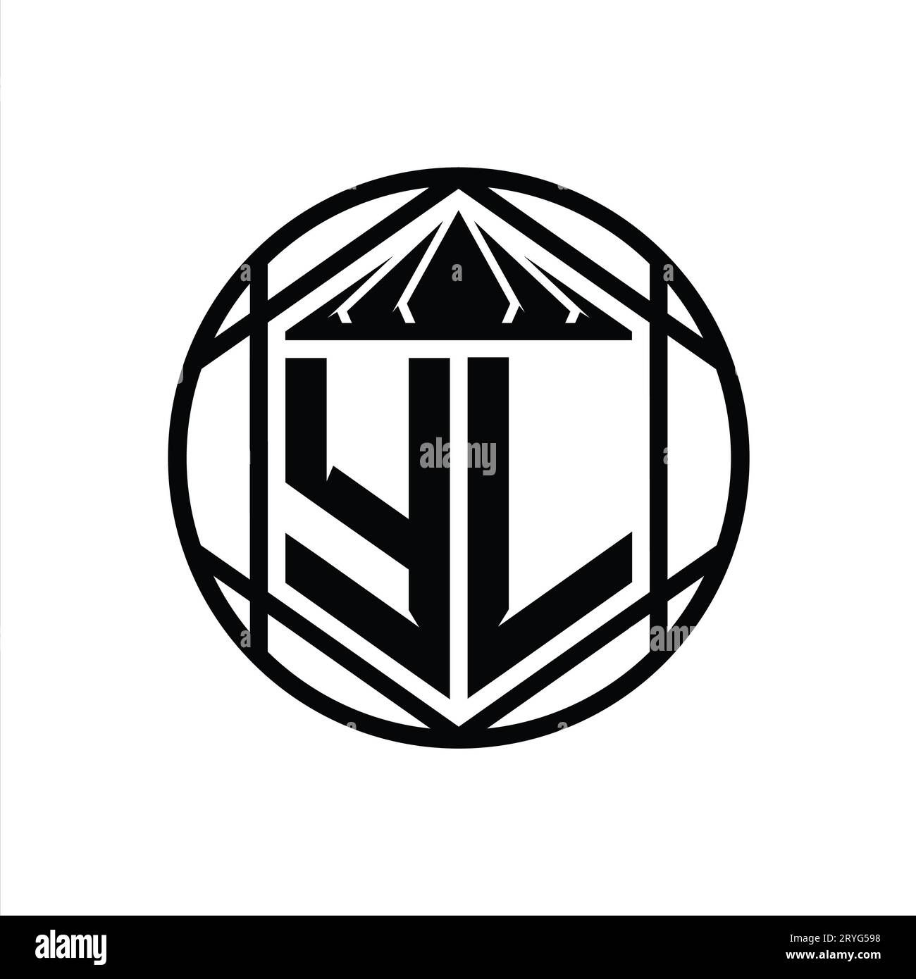 YL Letter Logo monogram hexagon slice crown sharp shield shape isolated ...