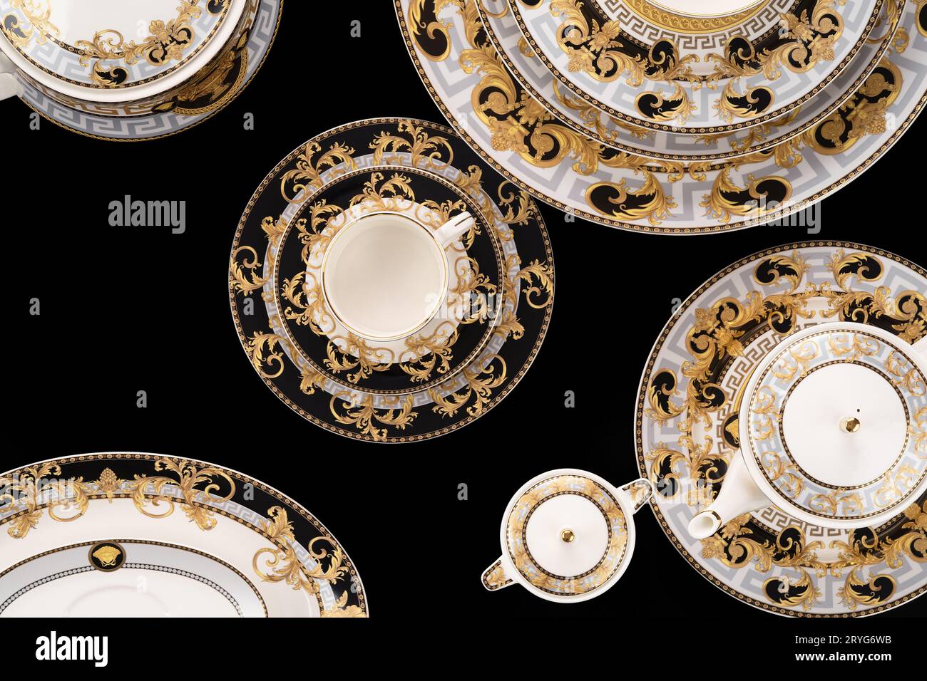 A luxury tableware set isolated on black background Stock Photo