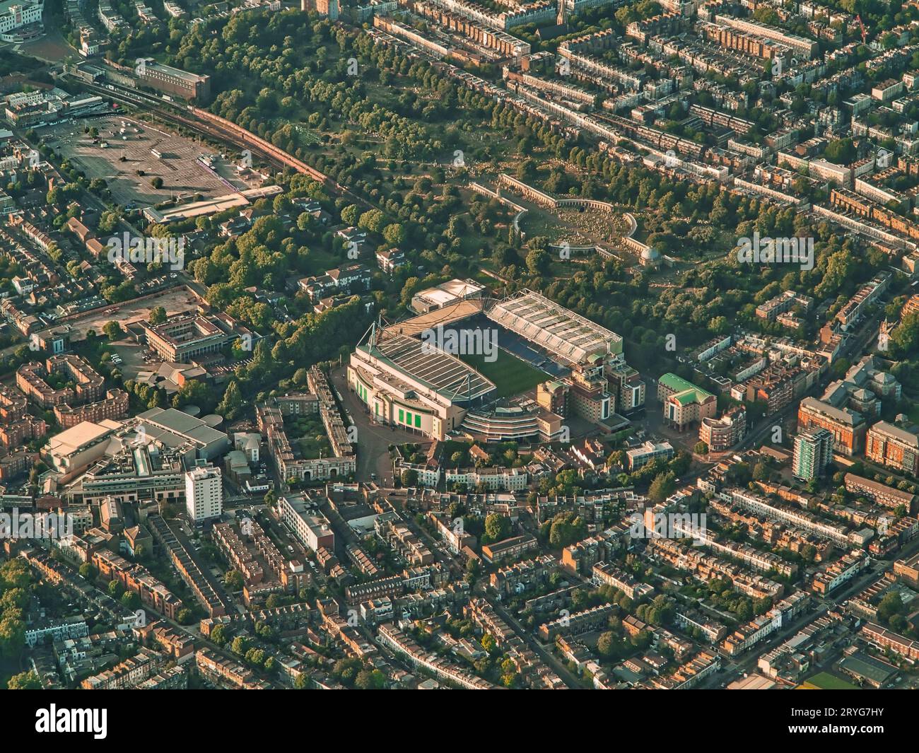 Aerial view of Chelsea Football Club in London, also known as