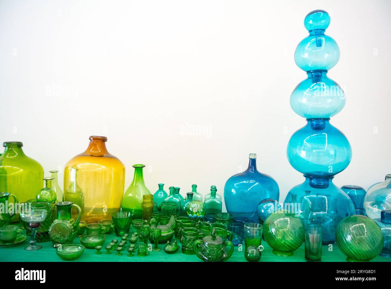 Mexico City, CDMX, Mexico,  A display of colorful glassware at Tamayo Rufino museum. Editorial only. Stock Photo