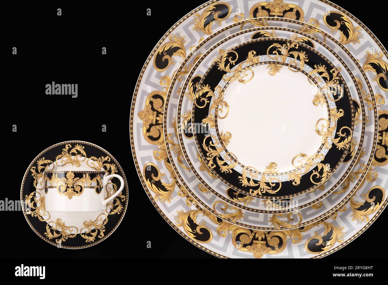 A luxury tableware set isolated on black background Stock Photo