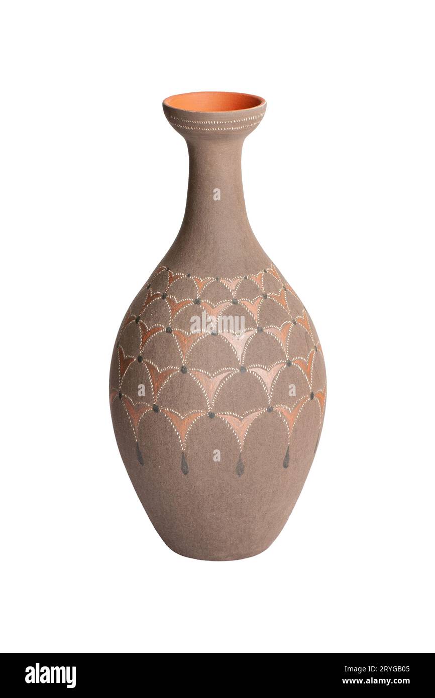 A brown clay vase isolated on a white background Stock Photo