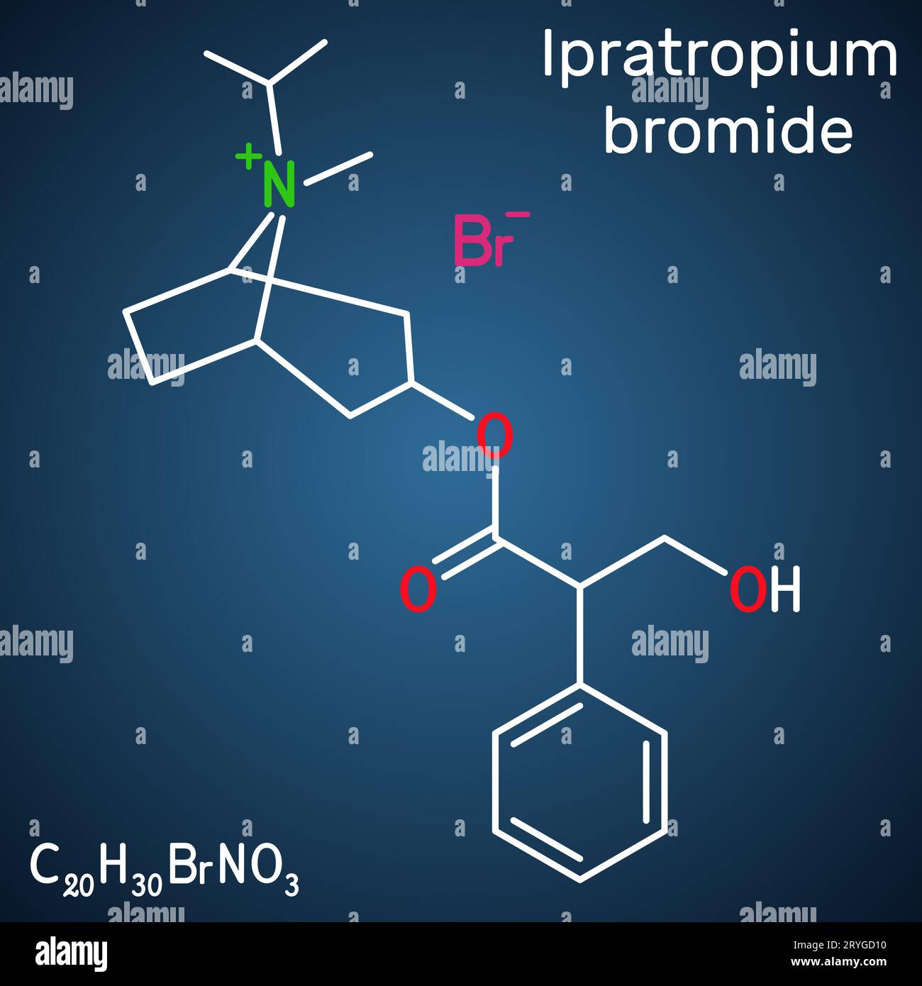 Ipratropium bromide molecule. It is bronchodilator, antispasmodic