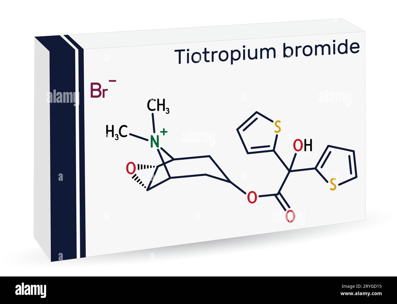 Tiotropium bromide molecule. Antimuscarinic bronchodilator used in the